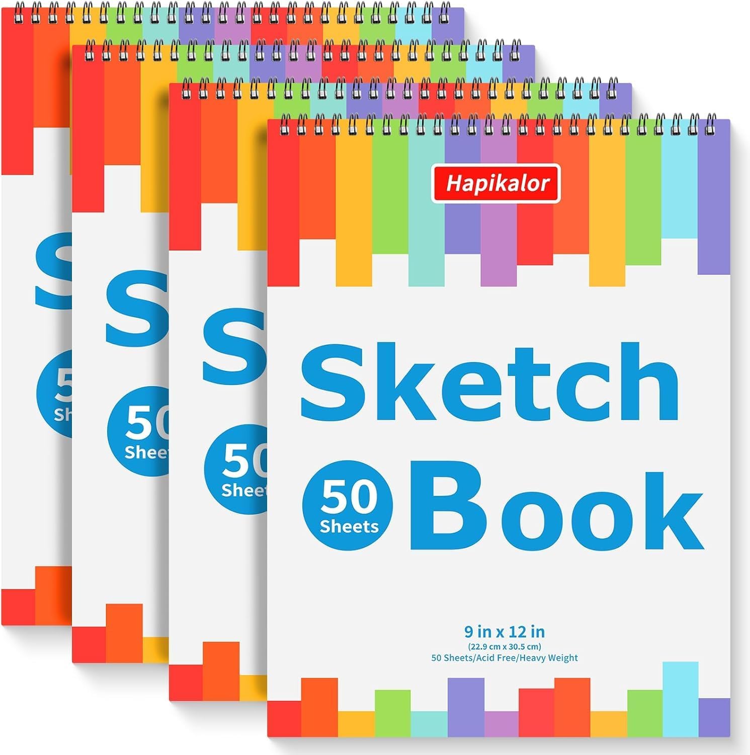 9" x 12" Sketch Book, 4-Pack 50 Sheets Spiral Bound Art Sketchbook, Acid Free Artist Drawing Paper Pad, Party Art Supplies