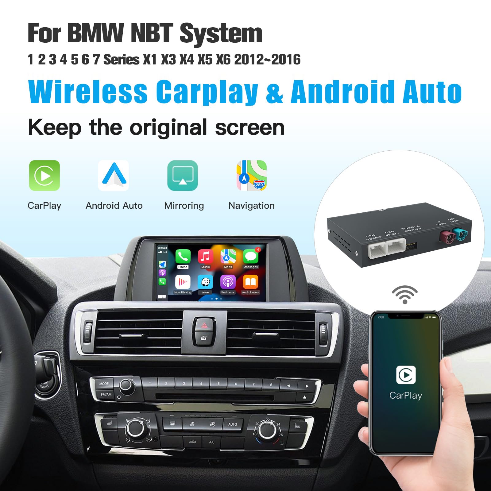 Wireless Carplay/Android modulo di modifica automatica per BMW NBT-System 3/4/5/6/7 Serie X1/X3 /X4/X5 /X6 2012-2016 Supporto Mirrorlink e OEM Auto Funzioni