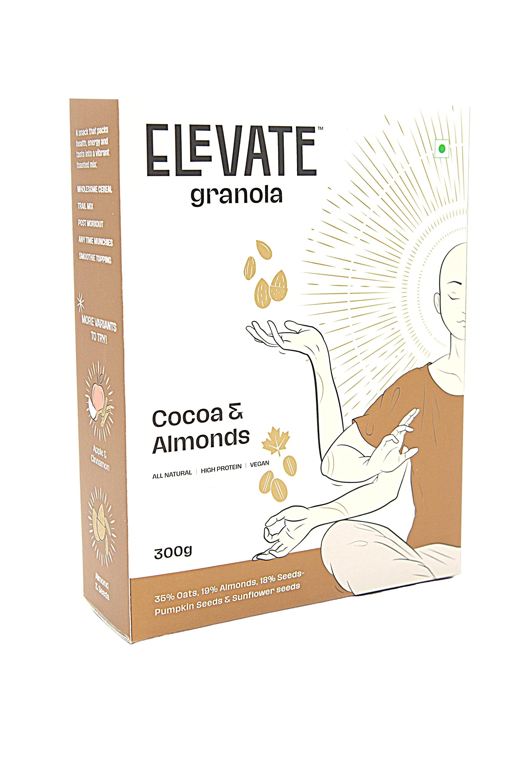 Elevate Granola Cocoa & Almonds 300g | Oats (35%), Almonds (19%), Seeds (18%) | High Protein & Fibre | No Processed Sugar & Preservatives | Vegan | Healthy Snack & Breakfast Cereal (B09P6CN34Q) Amazon Price History, Amazon Price Tracker