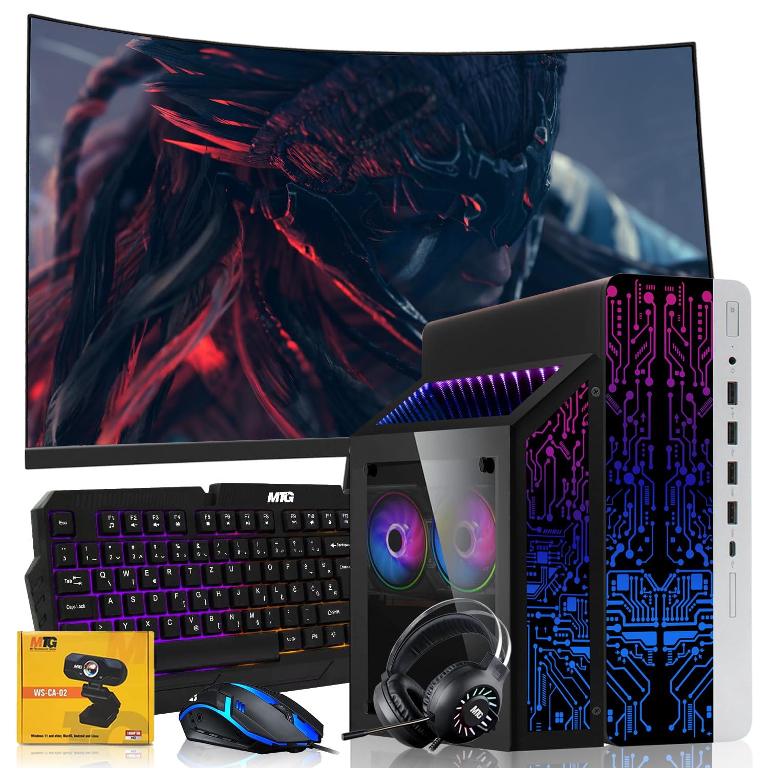 HP G3 Gaming Desktop PC Bundle with Core i7 32GB RAM 1TB SSD 32 inch Curved Monitor RTX 4060 Graphics RGB Keyboard with AI-Enabled Copilot Key Mouse