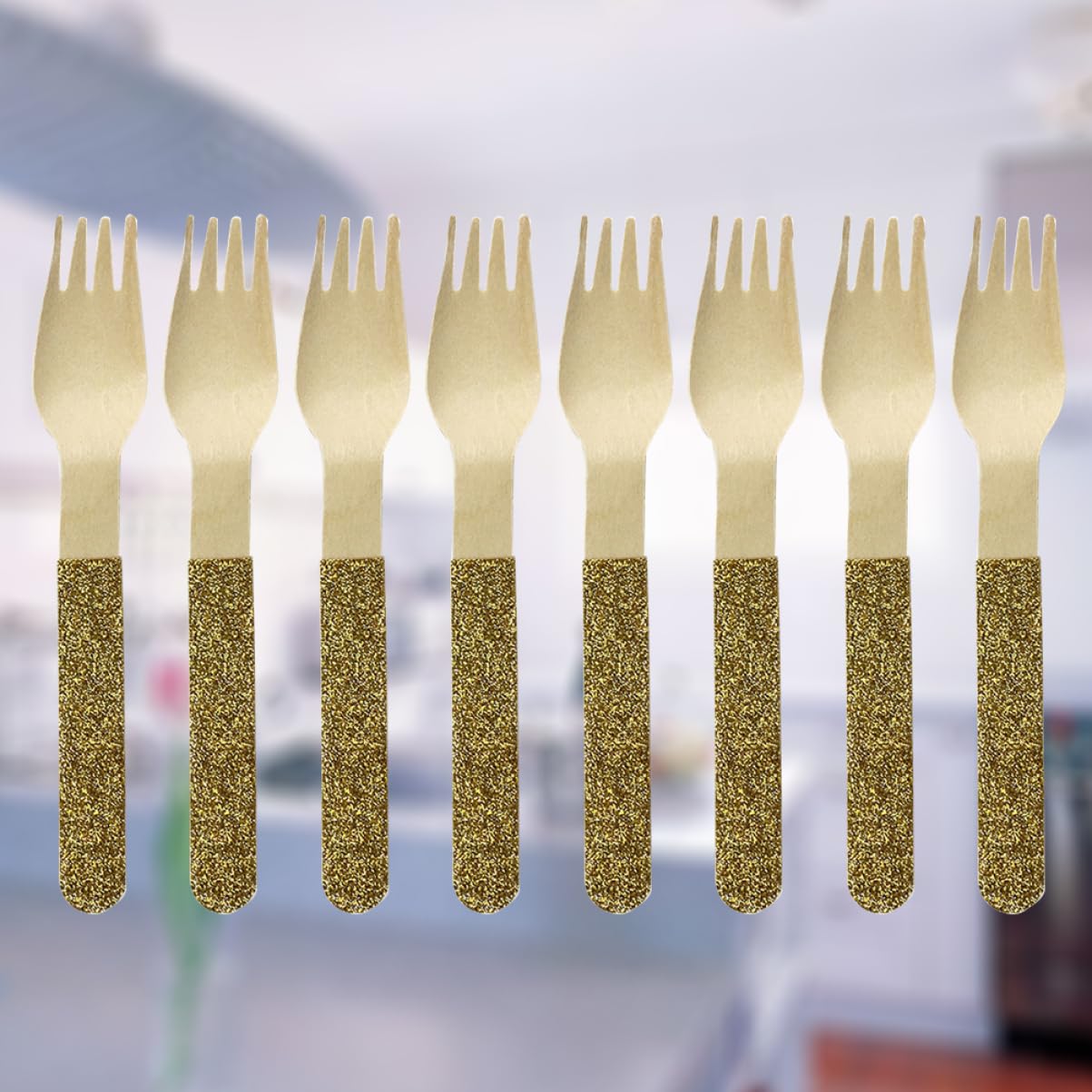 KOCKSHION 8 Pcs Wooden Forks Hot Stamping Disposables Tableware for Party Wedding Bbq and Outdoor Activities