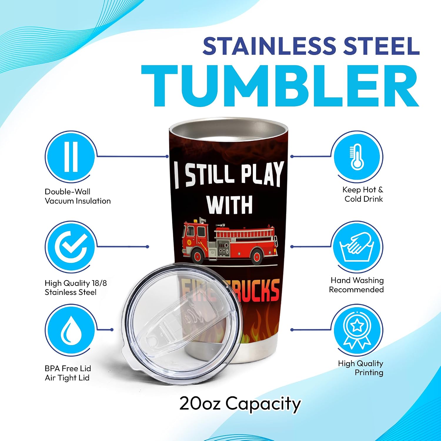 Hyturtle Personalized Firefighter Gifts For Men - Firefighter Printed Custom Name Stainless Steel Tumblers 20oz With Lid - Gift For Firemen Fire Department Dad Men Graduation Birthday Christmas