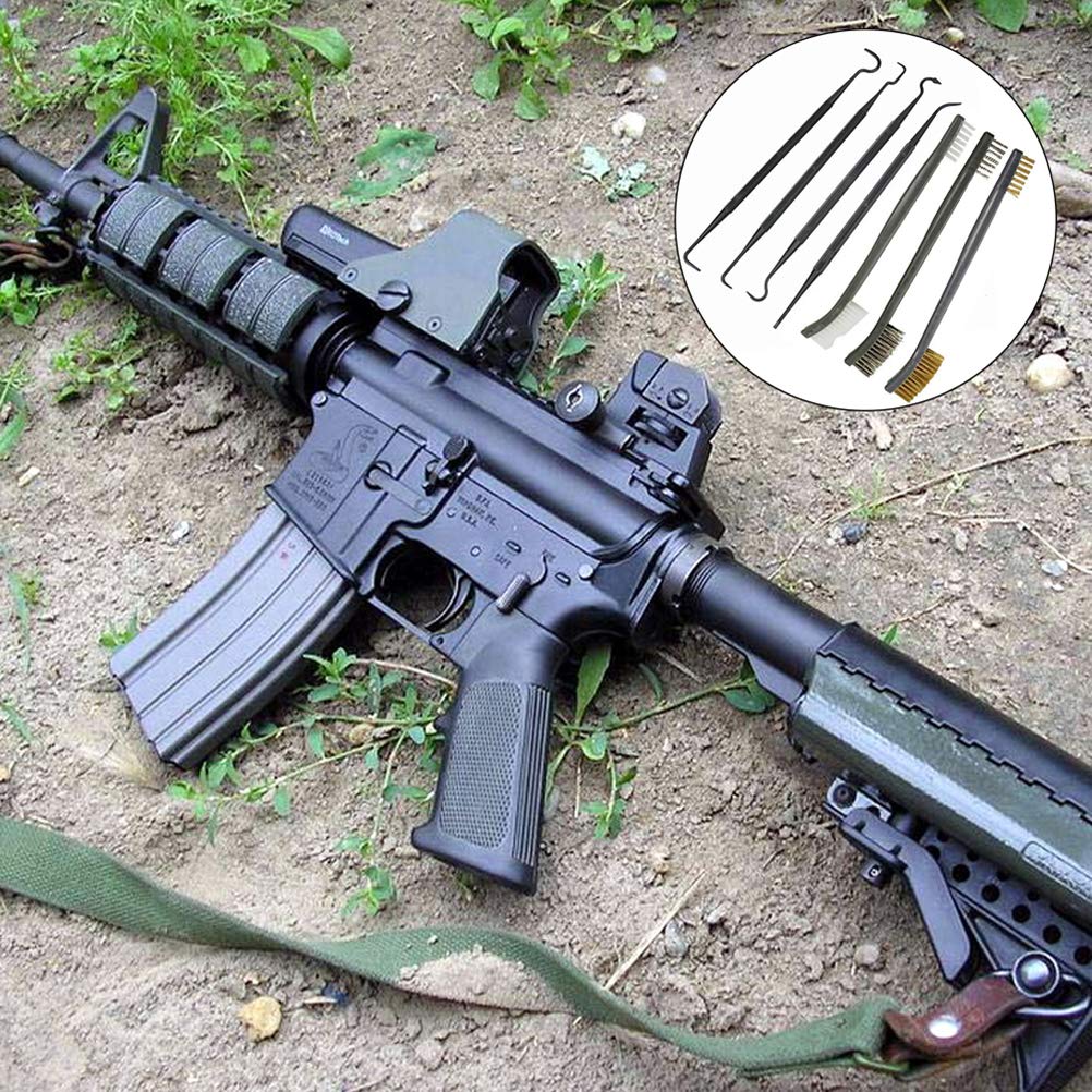 Kikumi Kit Universal de Limpieza de Armas 3pcs Cepillo de Alambre de Acero y 4pcs Nylon Pick Accesorios Tácticos de Armas Tácticas Herramienta de Limpieza (Negro)