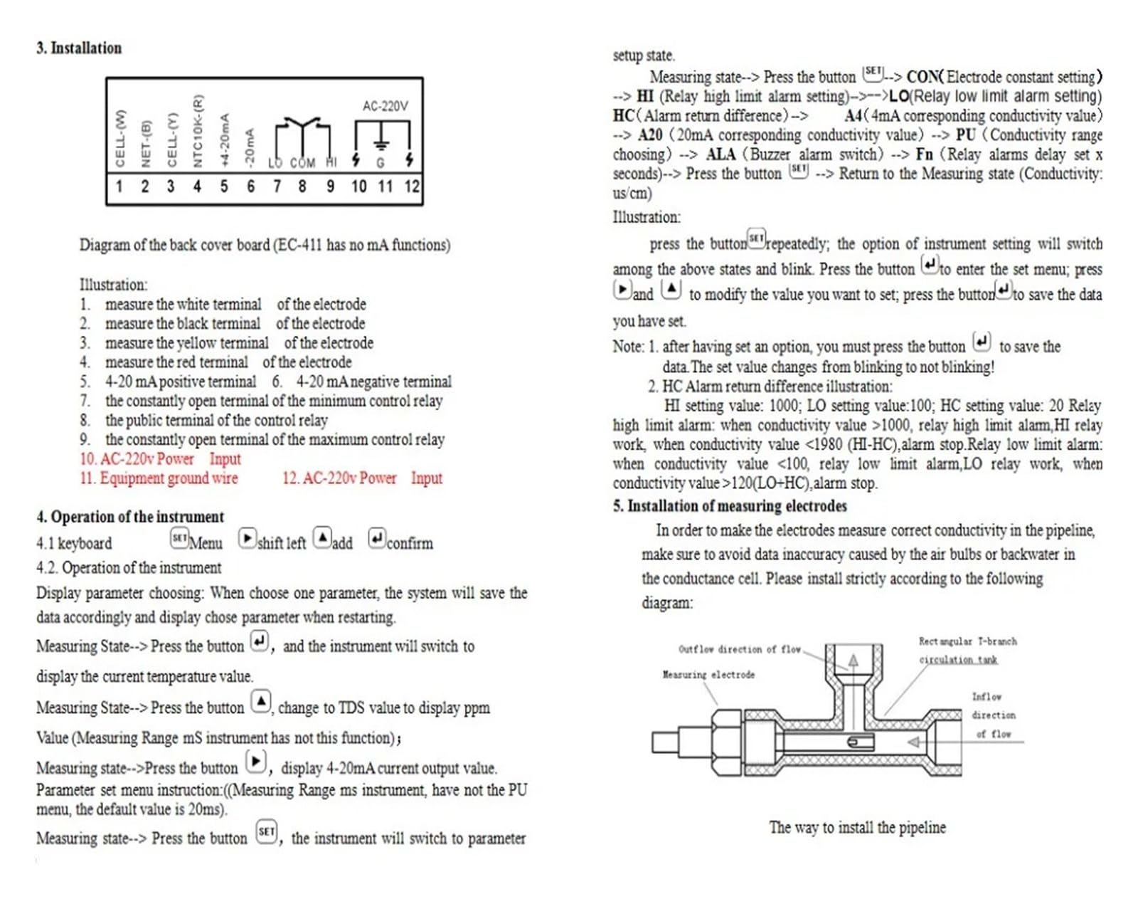 Leitfähigkeitstester, Messgerät, Analysator, industrieller Controller mit 5 m Sensorbereich, 20us, 20 ms, 4000us/cm, mit Relais (Size : 0-20ms 1.0 sensor)