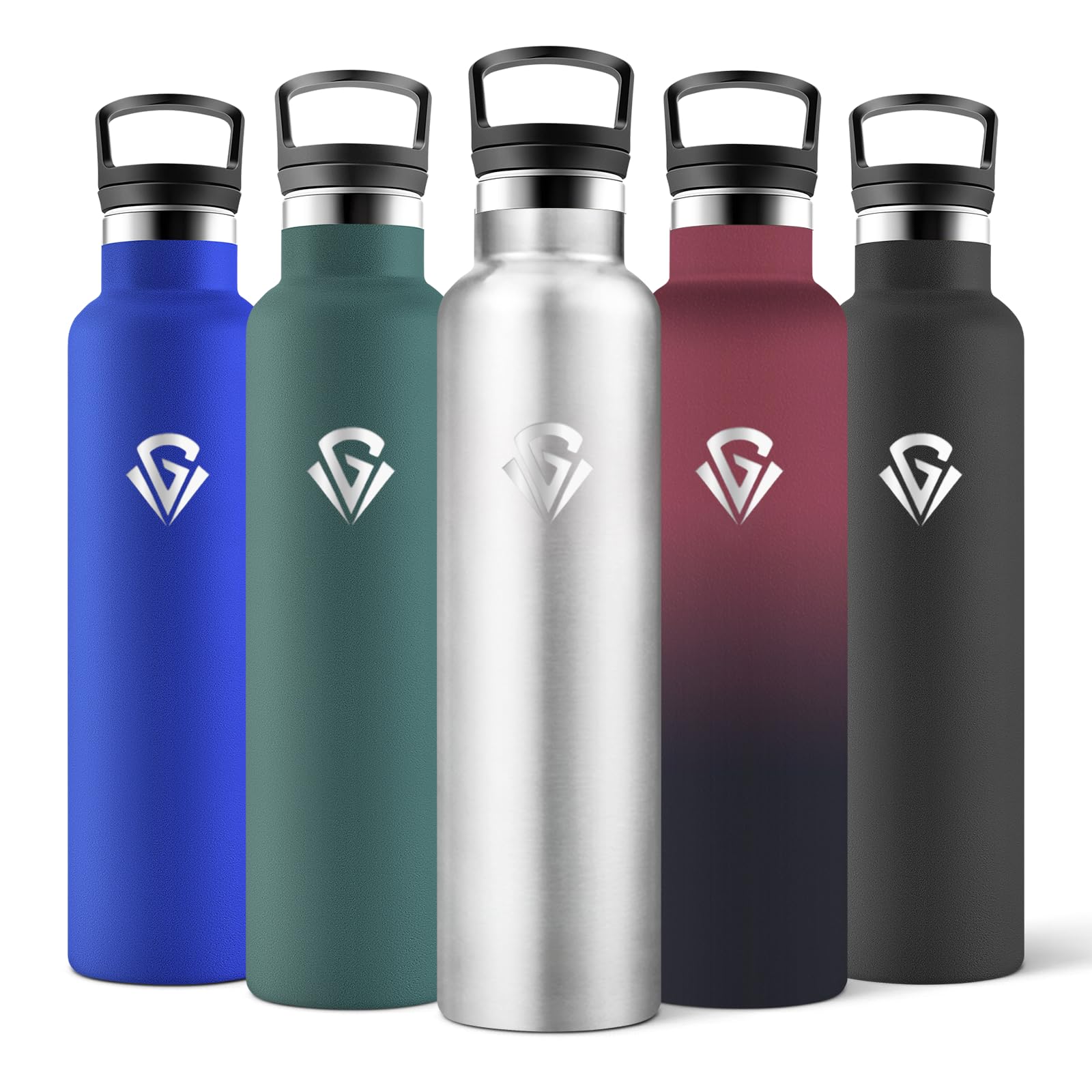 Motswedi Insulated Water Bottle, 1000 ml, BPA Free, 2 Lids (Incl. Straw), Stainless Steel Water Bottle, 304 Stainless Steel, Ideal for Office, Camping, Gym - Steel Grey