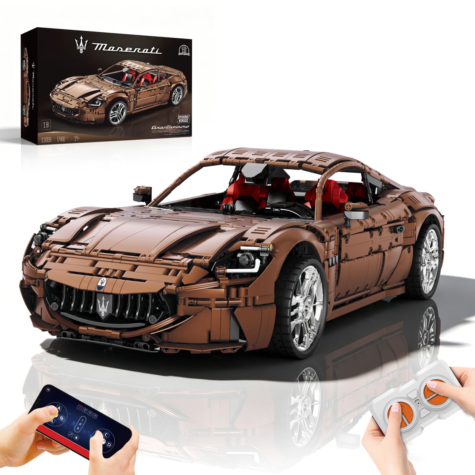 Reobrix 1:8 RC Sports Car Building Toy Set for Adults, GT-110 Super Racing Car Toy Model Building Kit for Kids, 11009 Creative Moc Technical Vehicle Block Gifts for Teens Boys Girls 14+ (5480PCS)