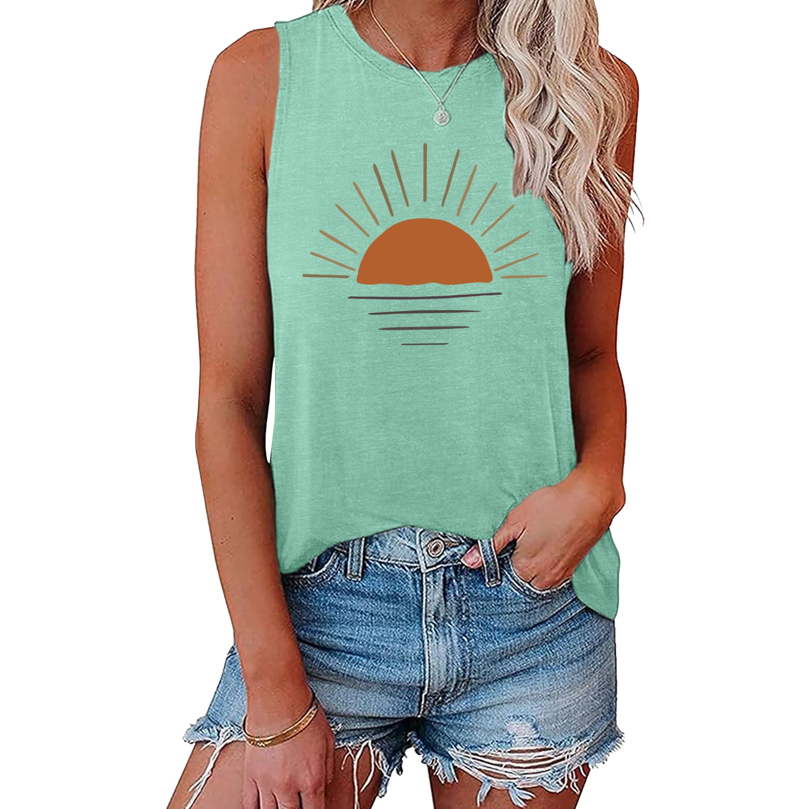 LOOKFACE Women Sunrise Graphic Sleeveless Tank Tops