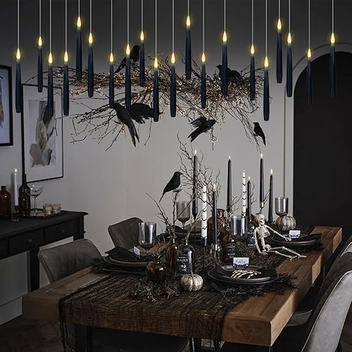 Miniatura 42 de GenSwin Velas cónicas negras sin llama parpadeantes con control remoto de 10 teclas, funciona con pilas, velas LED cálidas con mecha 3D para negro