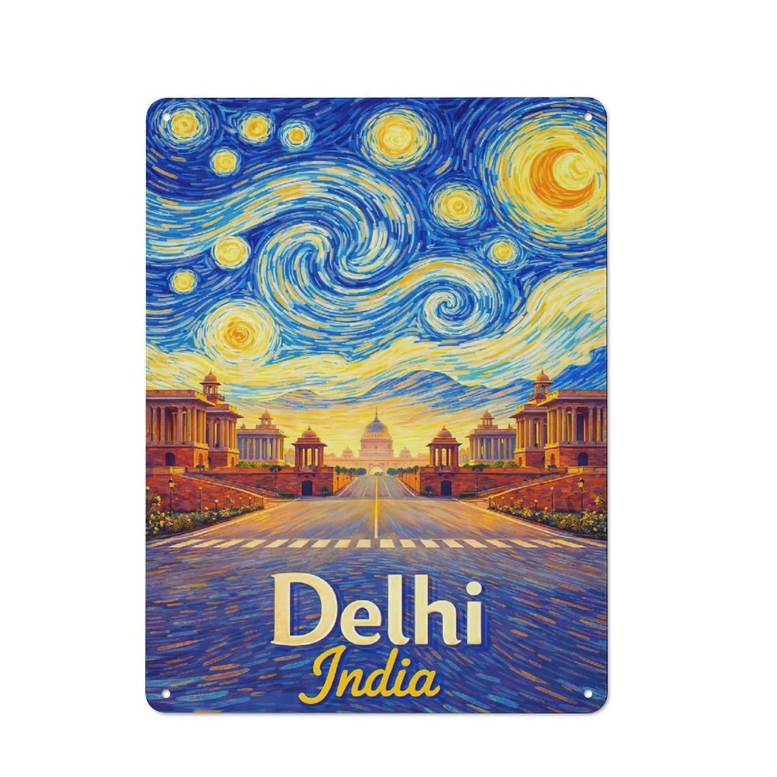 Junmoney Style-4 Delhi India Starry Night Metal Wall Sign 40X30cm, Rustic Decor For Pub Or Café, For Home Interiors, Feature Walls And Decorative Displays