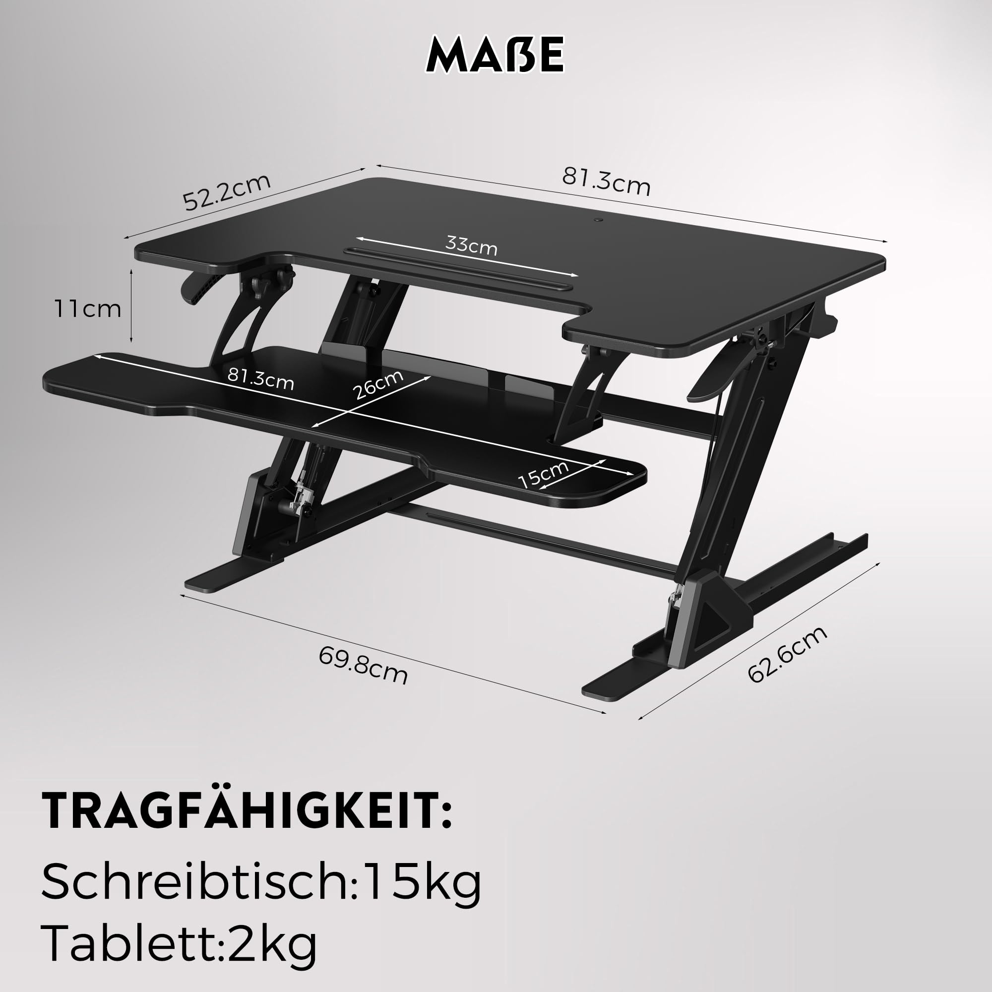 BONTEC Stehpult Höhenverstellbar mit Dual-Gasfeder, Tischaufsatz für Dual Monitor Arbeitsplatz, 81,3cm, 15kg Tragfähigkeit, Einfache Montage, Ergonomischer Schreibtischaufsatz für Zuhause und Büro
