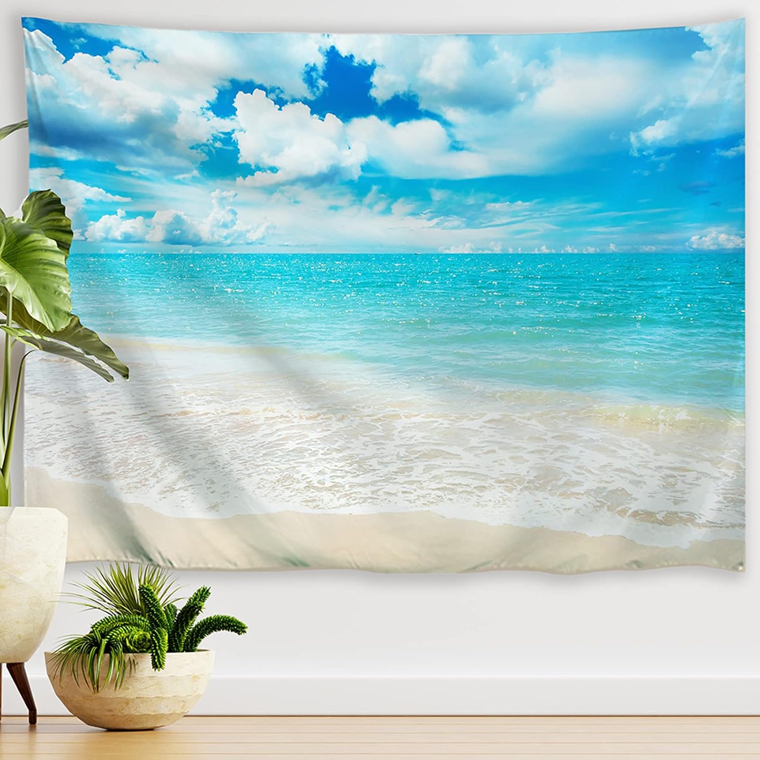 PROCIDA Beach Ocean Waves Tapestry Nature Tropical Beach Sea Island Seashore Coast Wall Tapestry Hawaii Blue Sea Water Sunny Sky Tapestry Wall Hanging Art for Bedroom Home Dorm Living Room Decor, 80"W x 60"L, Blue Sea Waves