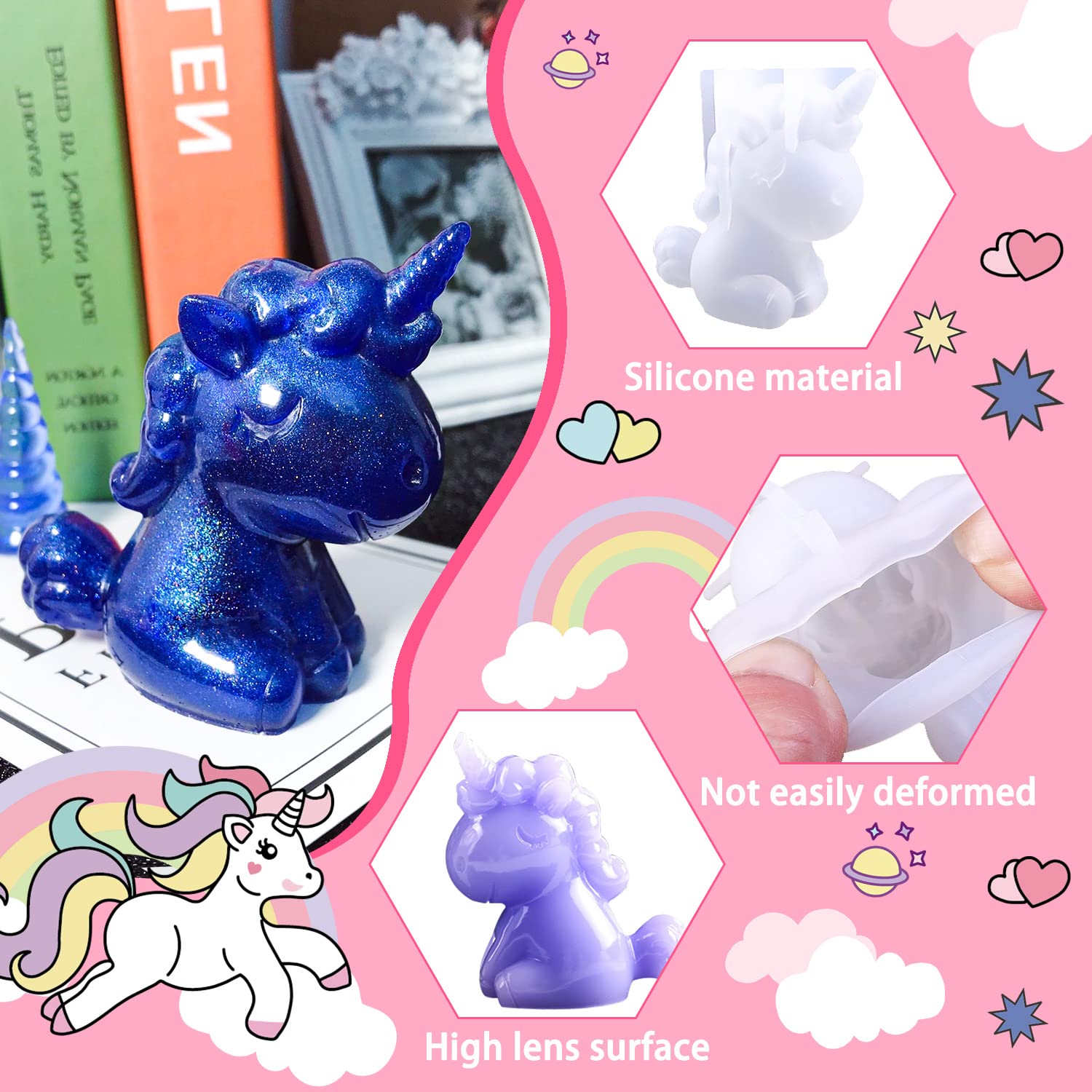 Moule Silicone Résine Epoxy EQCSYDM - Forme Licorne 3D - Pour Créations DIY, Bijoux, Décorations