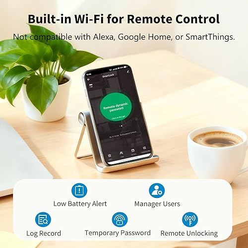 Miniatura 4 de EIYSIE Cerradura de puerta inteligente WiFi, cerradura de huellas dactilares de doble cara, cerradura de puerta de entrada sin llave con teclado,