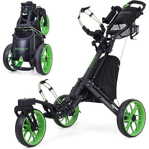 Golf Push Cart 3 Wheel : 360° Swivel Front Wheels with Phone Holder/Cup Holder/Umbrella Holder/Foot Brake Quick Fold Golf Walking Push Pull Carts All-Terrain Golf Caddy Carts