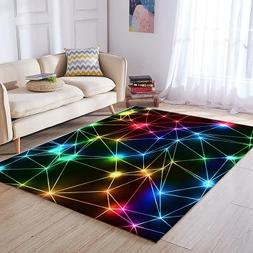 BlessLiving Triangle Retro Neon Area Rug Bedding Set Soft | Soft; Reversible; Bedroom; Boys; BlessLiving Triangle Retro Neon Area Rug; Glowing; Sparkling; Rainbow; Laser; Pattern
