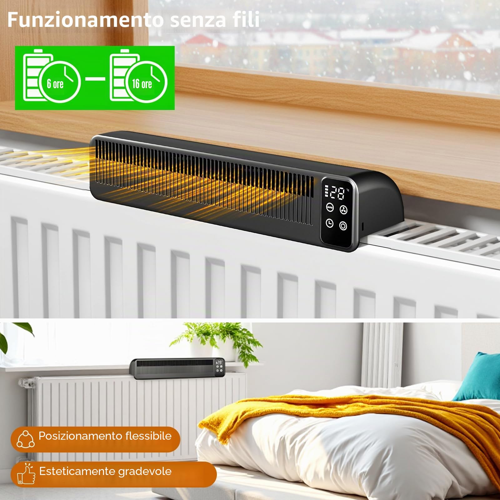 Ventilatore per radiatore, ventilatore per radiatori, miglioramento della distribuzione del calore, risparmio energetico, 2 modalità, ventilatore di riscaldamento (1 pezzo, nero)