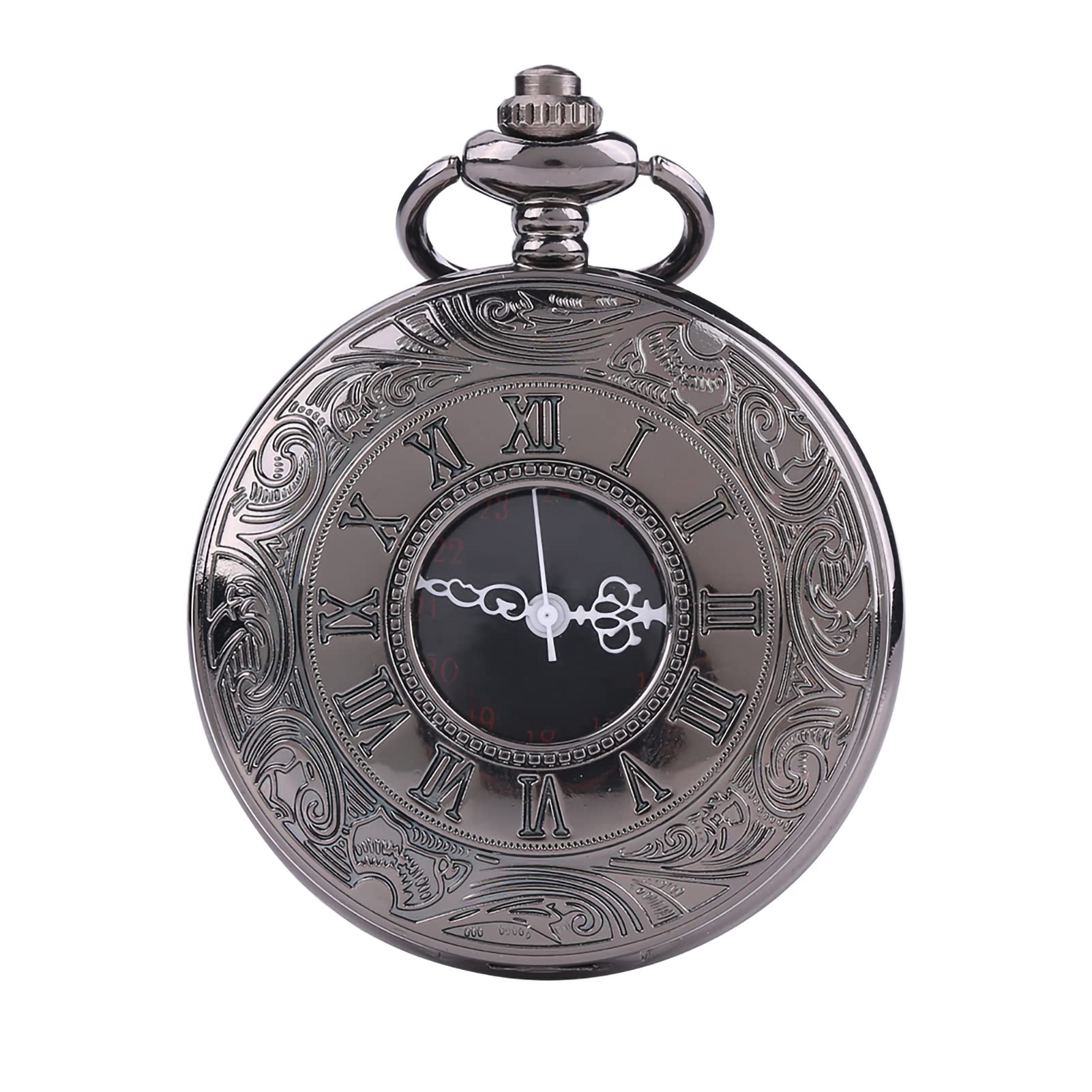 GOTOTOPMens Pocket Watch Special Classical Magnifier Mechanical Hand Wind Half Hunter Roman Numerals Antique Fob Watch with Chain