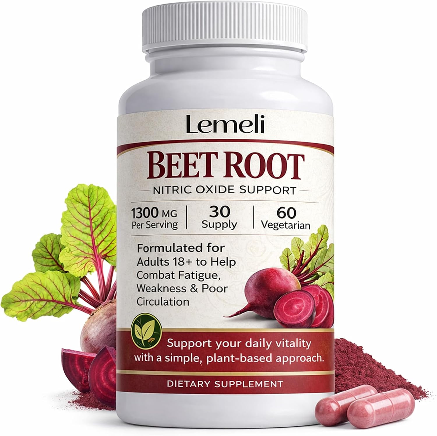 Beetroot, Plant-Based Beet Root Extract Supplement with Vitamin C & Black Pepper – Daily Wellness Formula, Vegan, Non-GMO & Gluten Free, 60 Capsules (1)