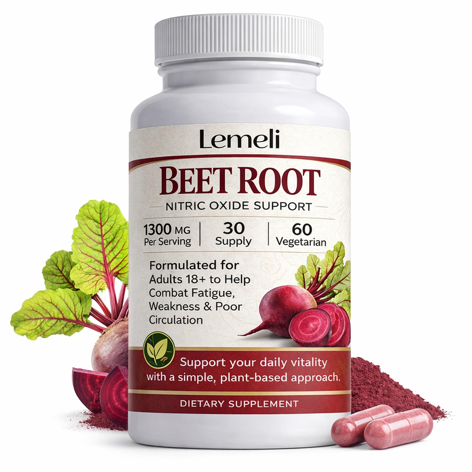 Beetroot Capsules 1300mg Nitric Oxide Booster, 60 Count 1 Count (Pack of 1)