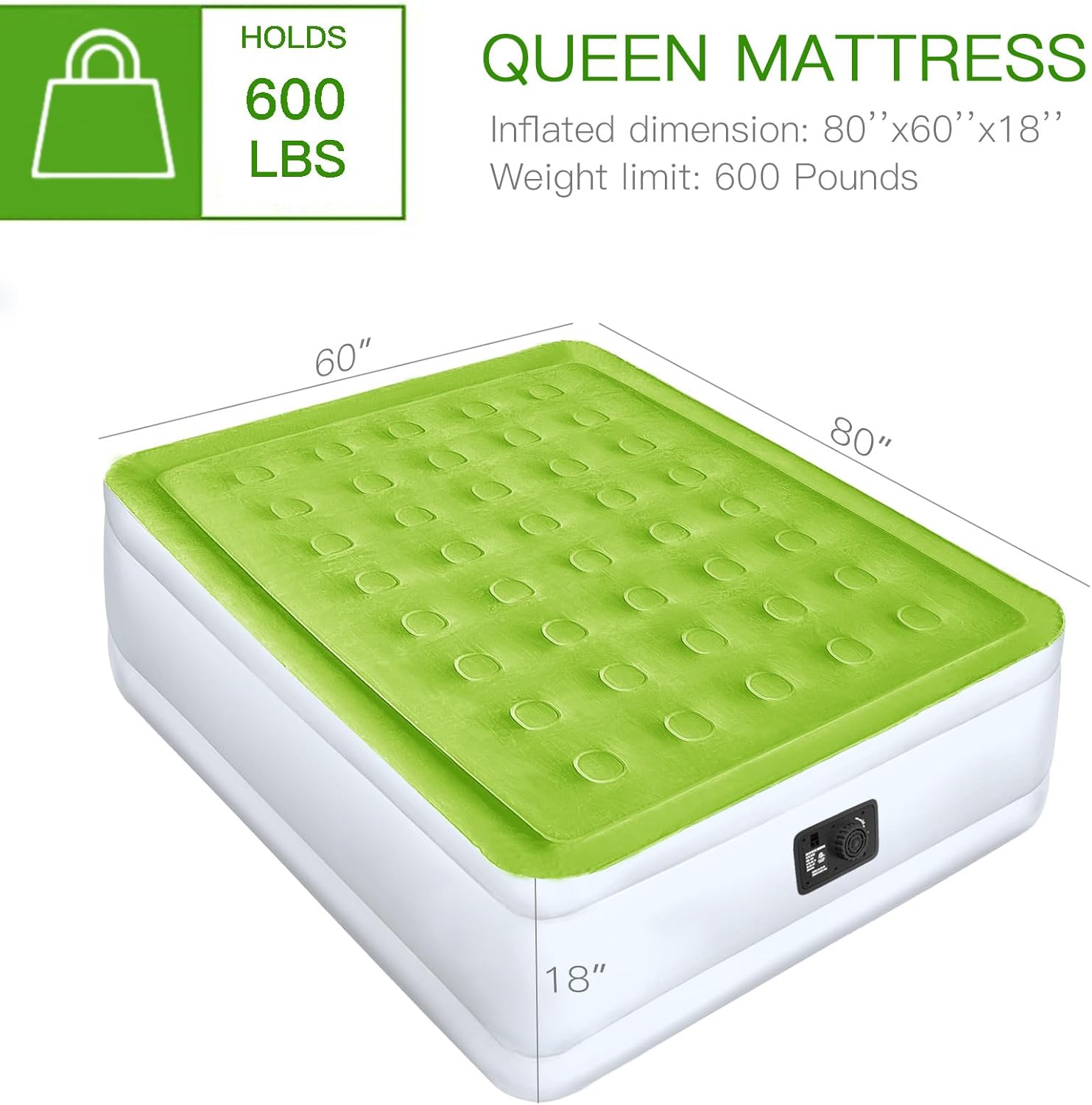 YENING Queen Size Air Mattress with Built in Pump 18 Inch Inflatable Bed Heavy Duty Blow up Matress Camping Airbed with Storage Bag