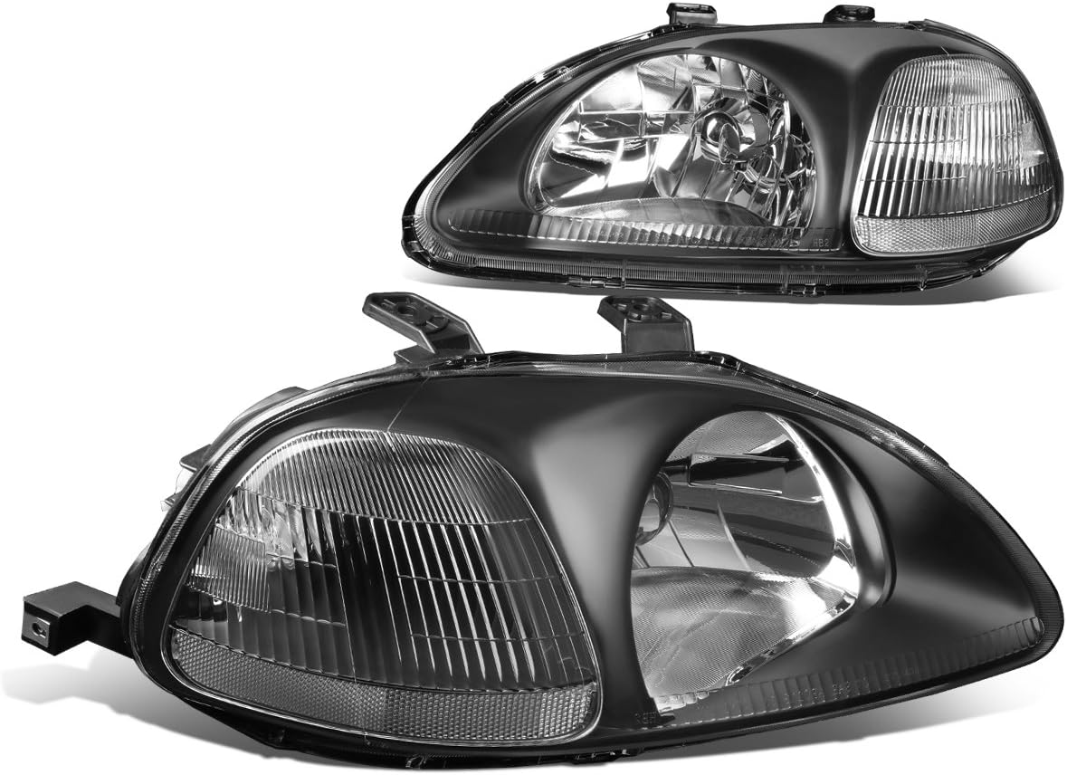 DNA Motoring HL-OH-HC96-BK-CL1 Black Housing Headlights Replacement For 96-98 Civic