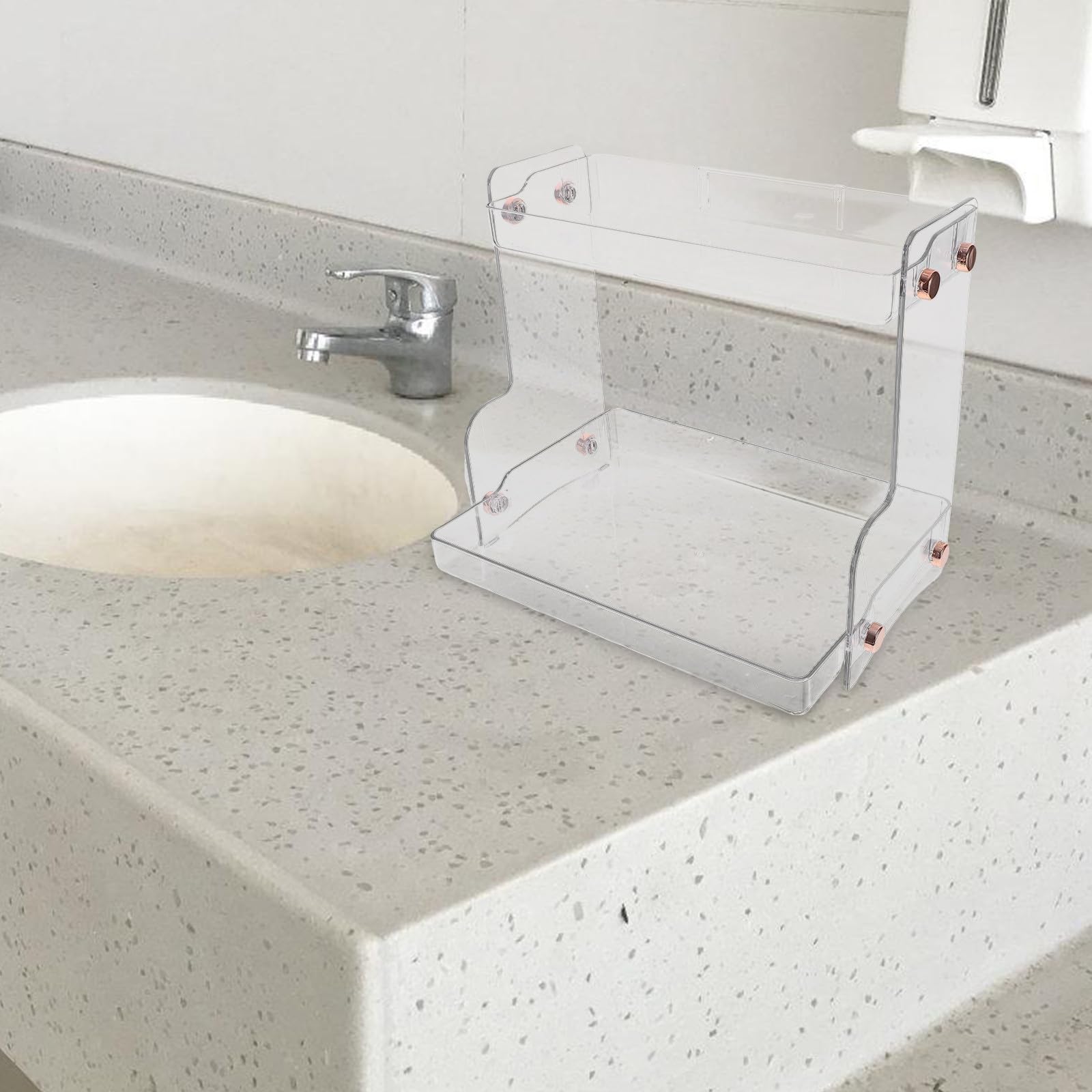 SOLUSTRE Organizzatore per Bagno a Doppio Livello per Cosmetici, 2 Piani in Acciaio Inox e PET, Ripiano da Scrivania per Spezie e Prodotti per l'Igiene