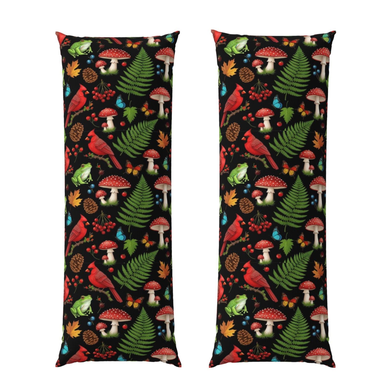 Body Pillow Cover 20x60 Christmas Red Bird Autumn Fall Leaves Frog Mushroom, Decorative Zippered Pillowcase, Soft Cozy Flannel Fabric, Cushion Case for Couch Sofa Bedroom Home Decor