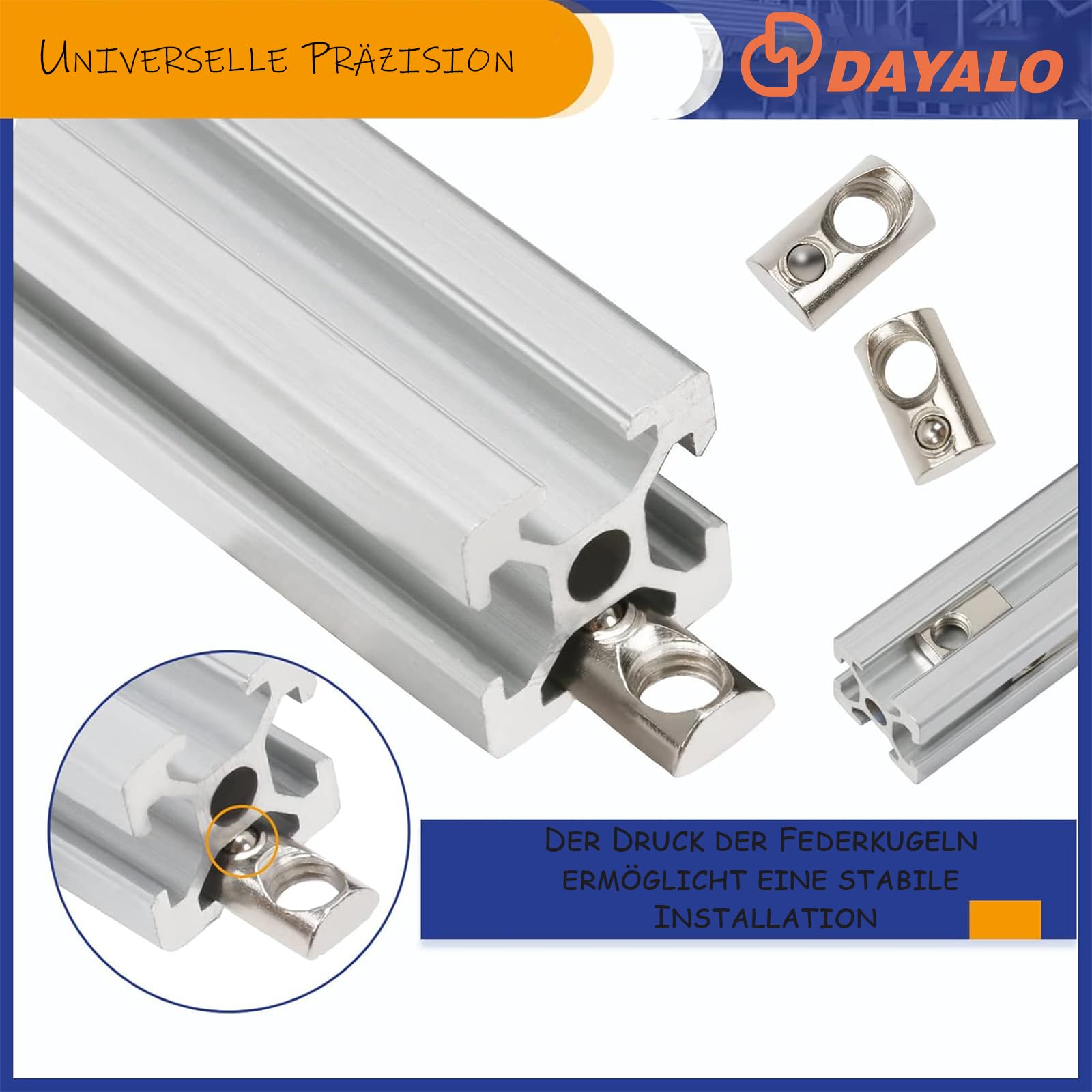 DAYALO 30 pietre scanalate M6 con scanalatura a sfera 8, serie 30 M6, profilo in alluminio 30 x 30, acciaio al carbonio, set di viti per profilo in alluminio, Europanorm