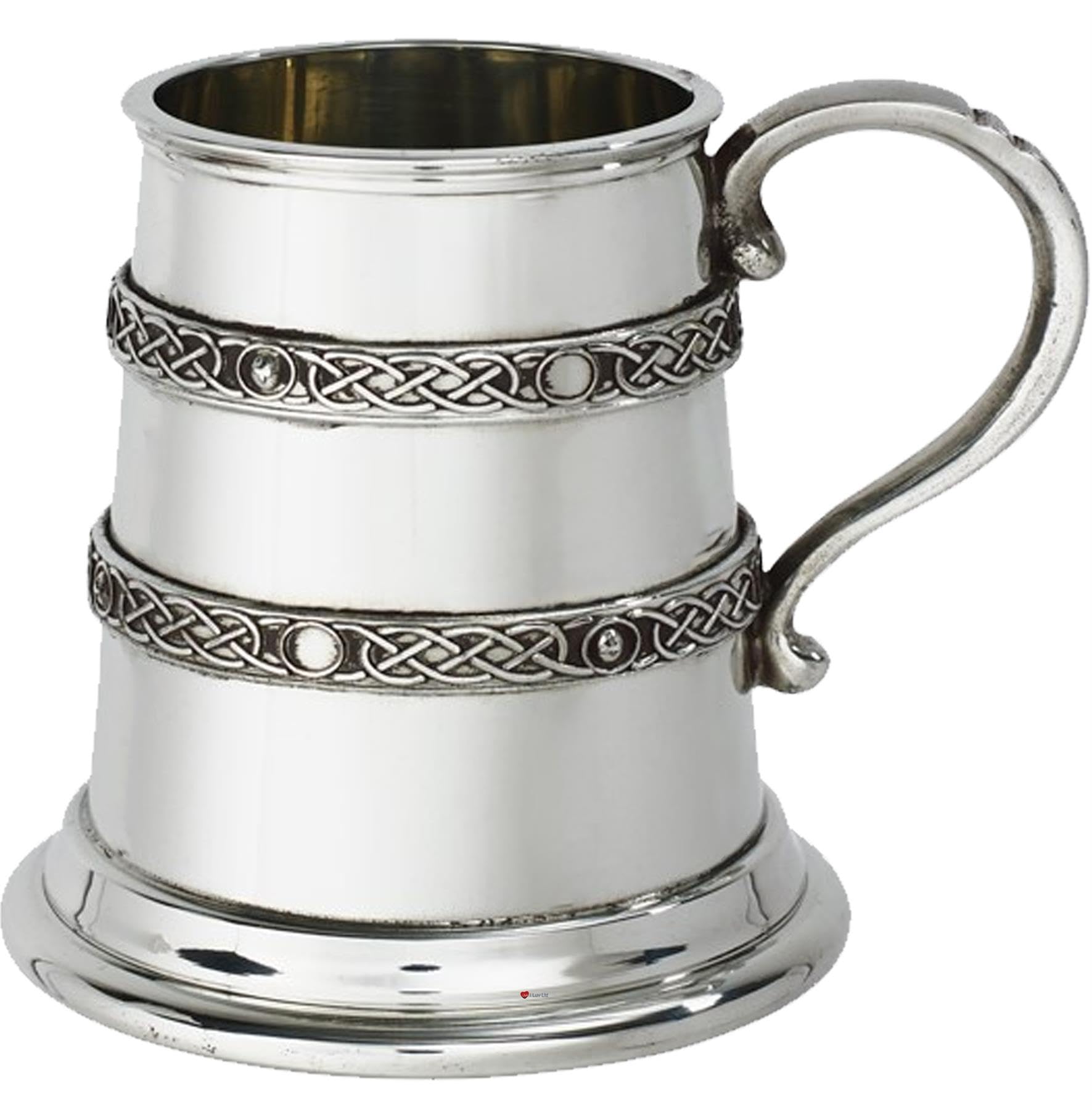 I LUV LTD Estaño Cuarto de Pinta Regalo Bautizo Bebé Doble Banda Celta Detalle en Taza Manija de Desplazamiento se Envía en Caja de Presentación Satinada