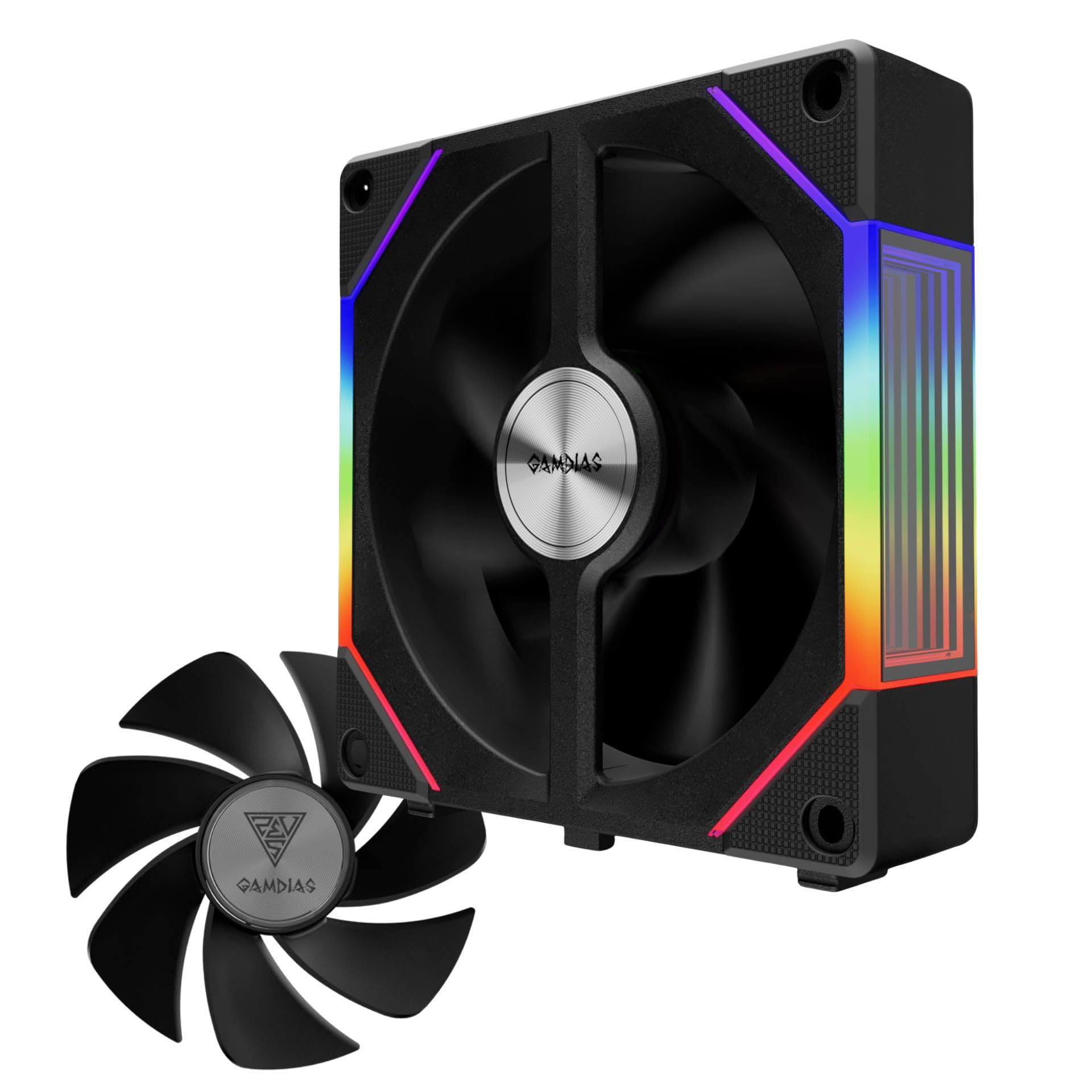 GAMDIAS ARGB Case Fan 120mm x1 & Reverse Blade x1, ARGB Motherboards Sync, Hassle-Free Cable Management with Cabless Daisy Chain Design, Quiet & 75CFM Airflow with 2400 RPM PWM RGB PC Fan, Aeolus P2