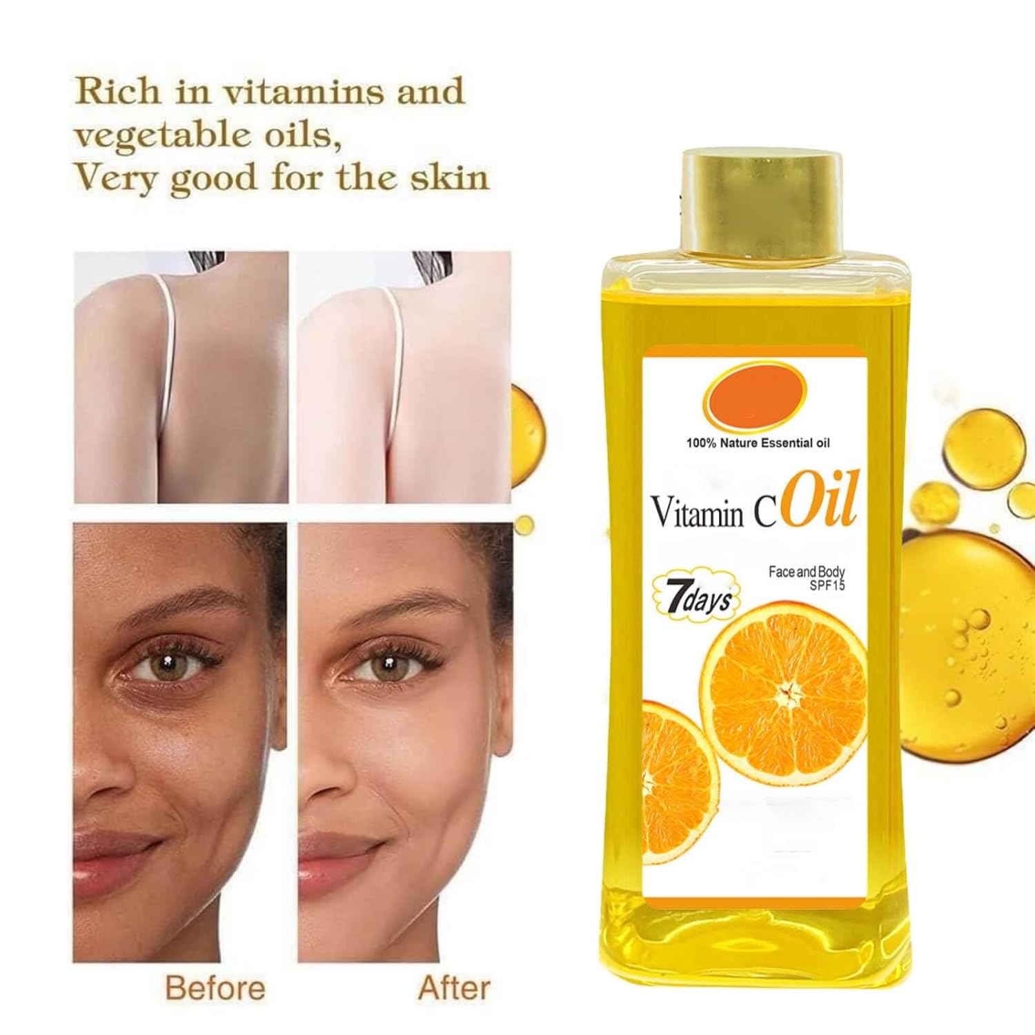 500ml Vitamin C Oil for Skin Brightening - Organic Vitamin C Oil for Face & Body - Soft 7 Body Oil, Moisturizing