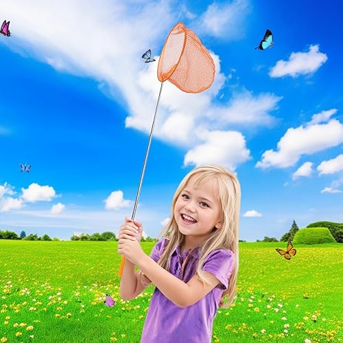 Miniatura 5 de Paquete de 2 redes de captura de insectos, poste telescópico de acero inoxidable, redes de pesca, redes de mariposa, juguetes de exploración de la
