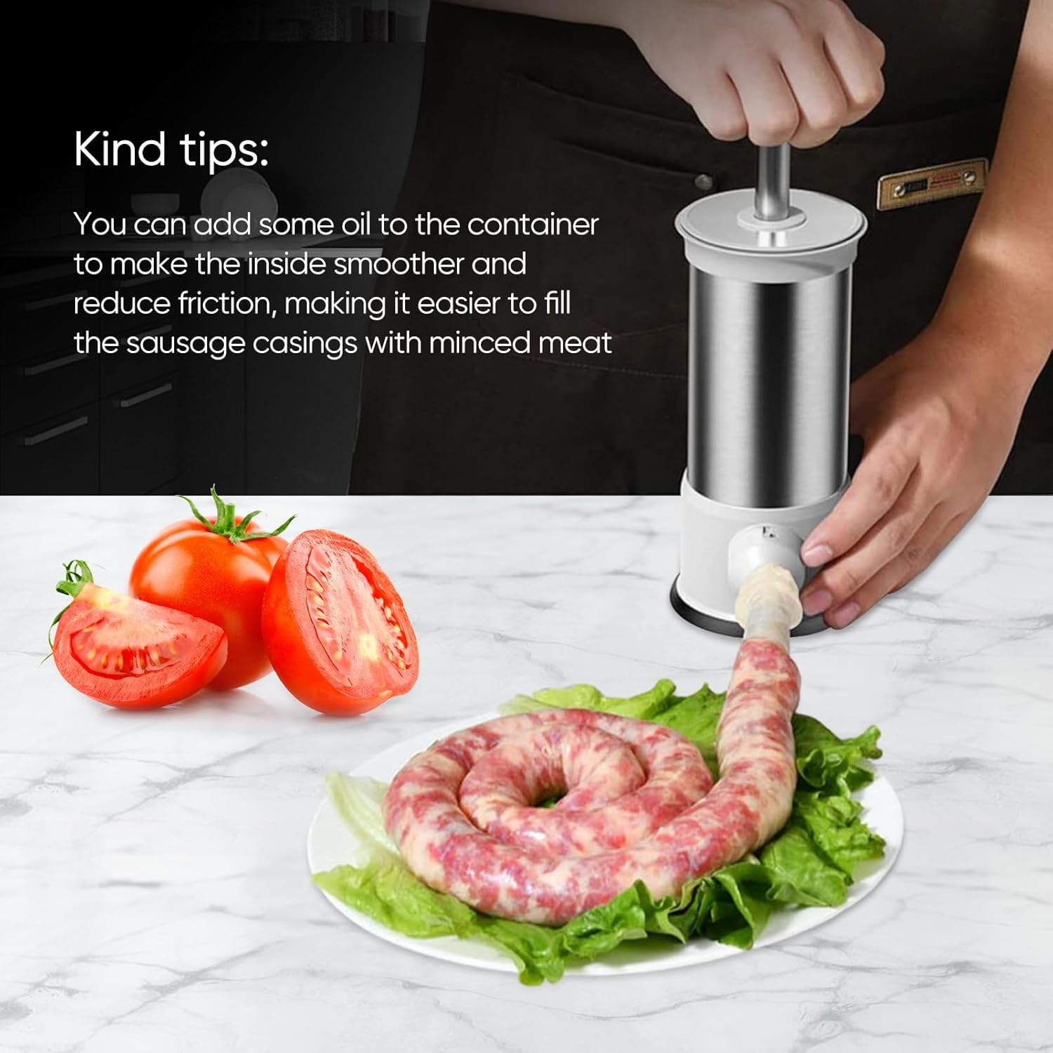 Sausage Stuffer, Kitchen Homemade Sausage Machine with 4 Stuffing Tubes, Vertical Sausage Maker Fast Sausage Filling, 2.2LBS, White