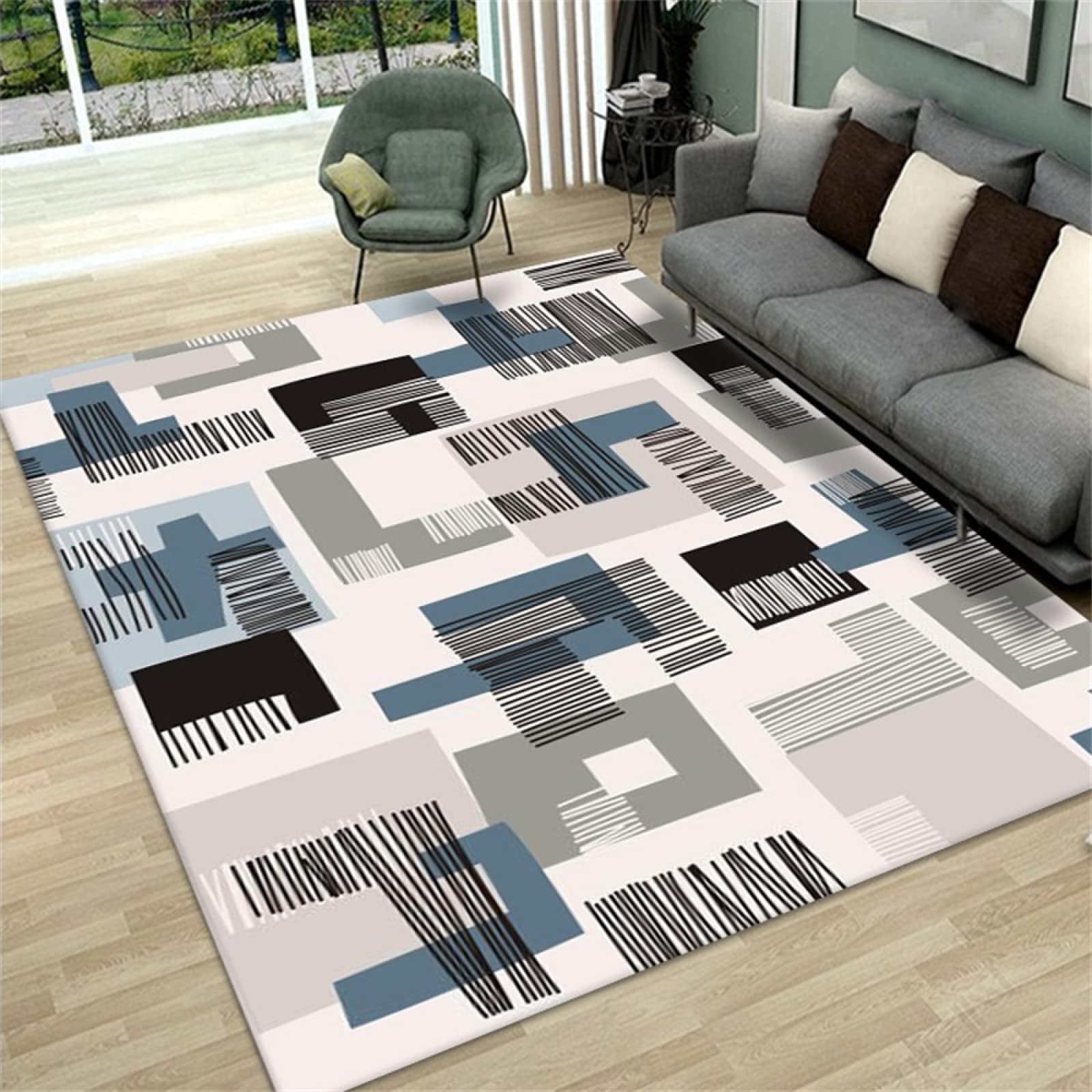 Deco chambre ado garcon tapis enfant imprimé bleu abstrait 50x80cm