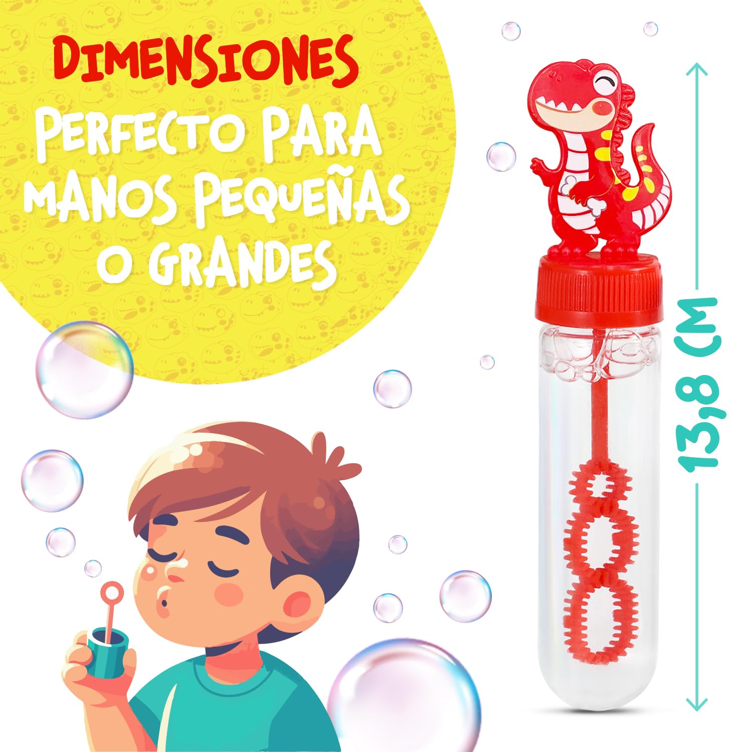 Magicat Juego de 24 pompas de jabón XXL para niños, juego de 24 pompas de jabón con divertidas asas de dinosaurio, obsequios para cumpleaños infantiles, burbujas de jabón líquidas de 30 ml, pompas de