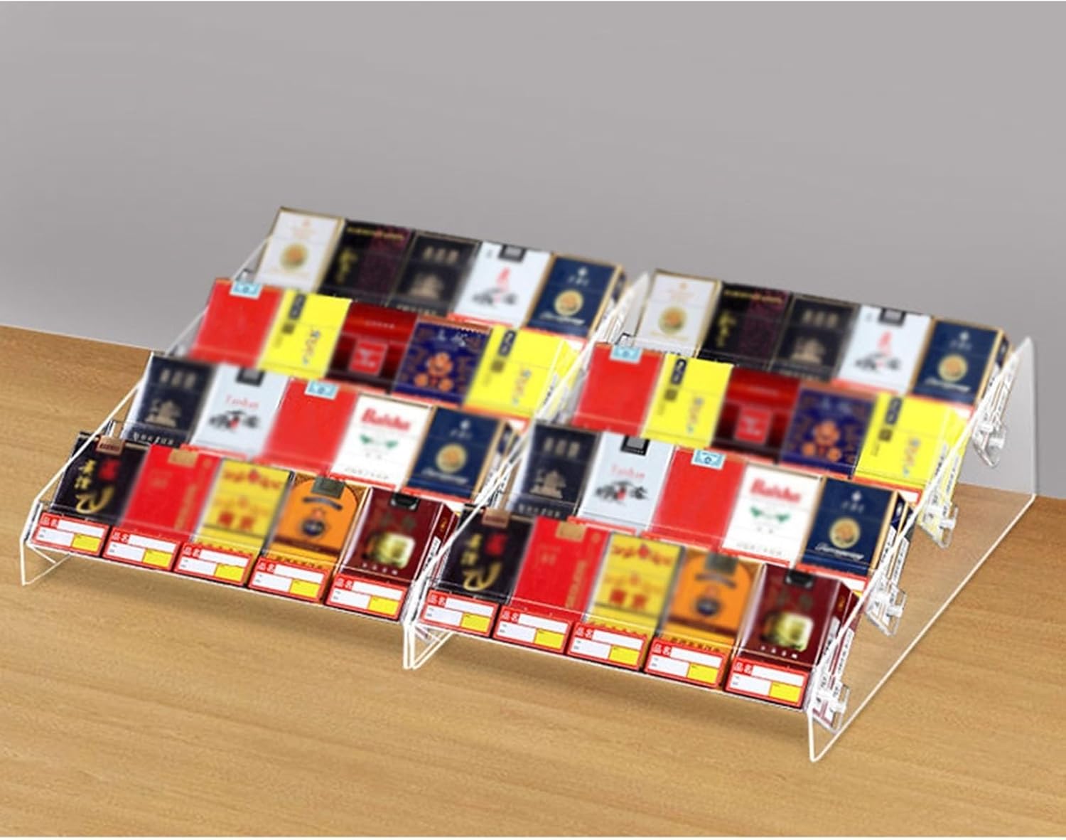 Acrylic Countertop Cigarette Display Holder - Built-in Organizer & Dispenser for Shops, Hierarchical Shelves for Home & Commercial Use (60x50x14.5cm)