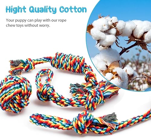 Miniatura 2 de Depets Juguete de cuerda para perro, 4 unidades surtidas de juguetes masticables para cachorros, juguete duradero con nudo de cuerda, juguetes de