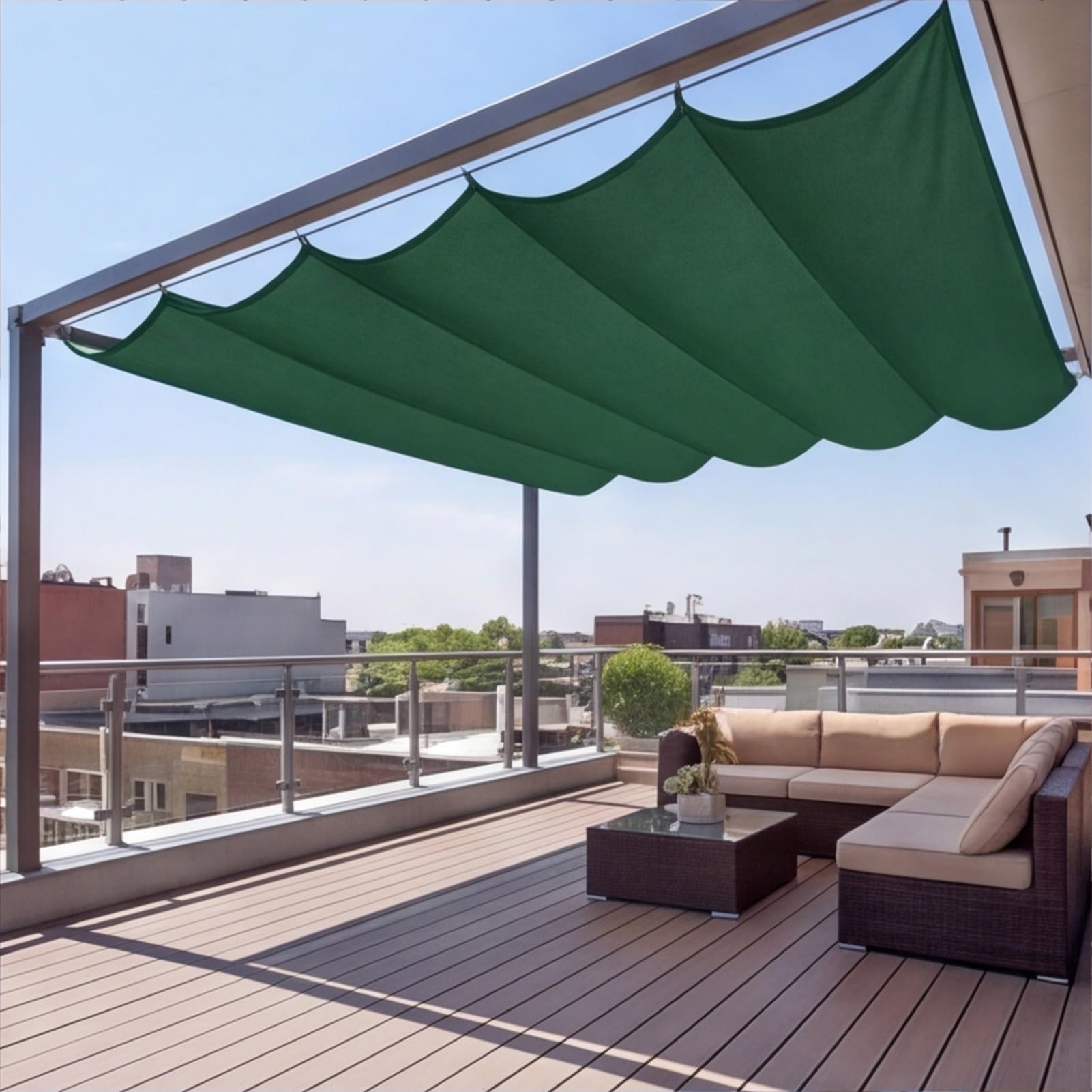 Voile d'ombrage rétractable anti-UV et étanche 330x400 cm avec cordes de pose