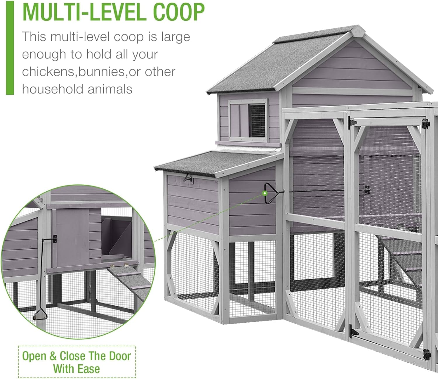 GUTINNEEN Chicken Coop 135" Super Large Wooden Chicken House Poultry Cage with Large Nesting Boxes,55ft²