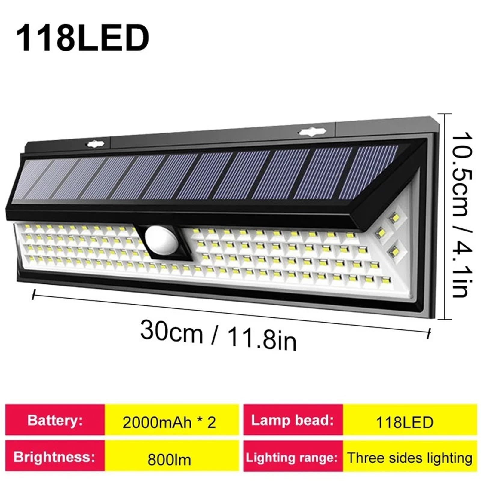 Luce LED solare potente per esterni, sensore di movimento, luce da parete, impermeabile, super luminosa, per porta d'ingresso, garage, giardino, strada (180COB)
