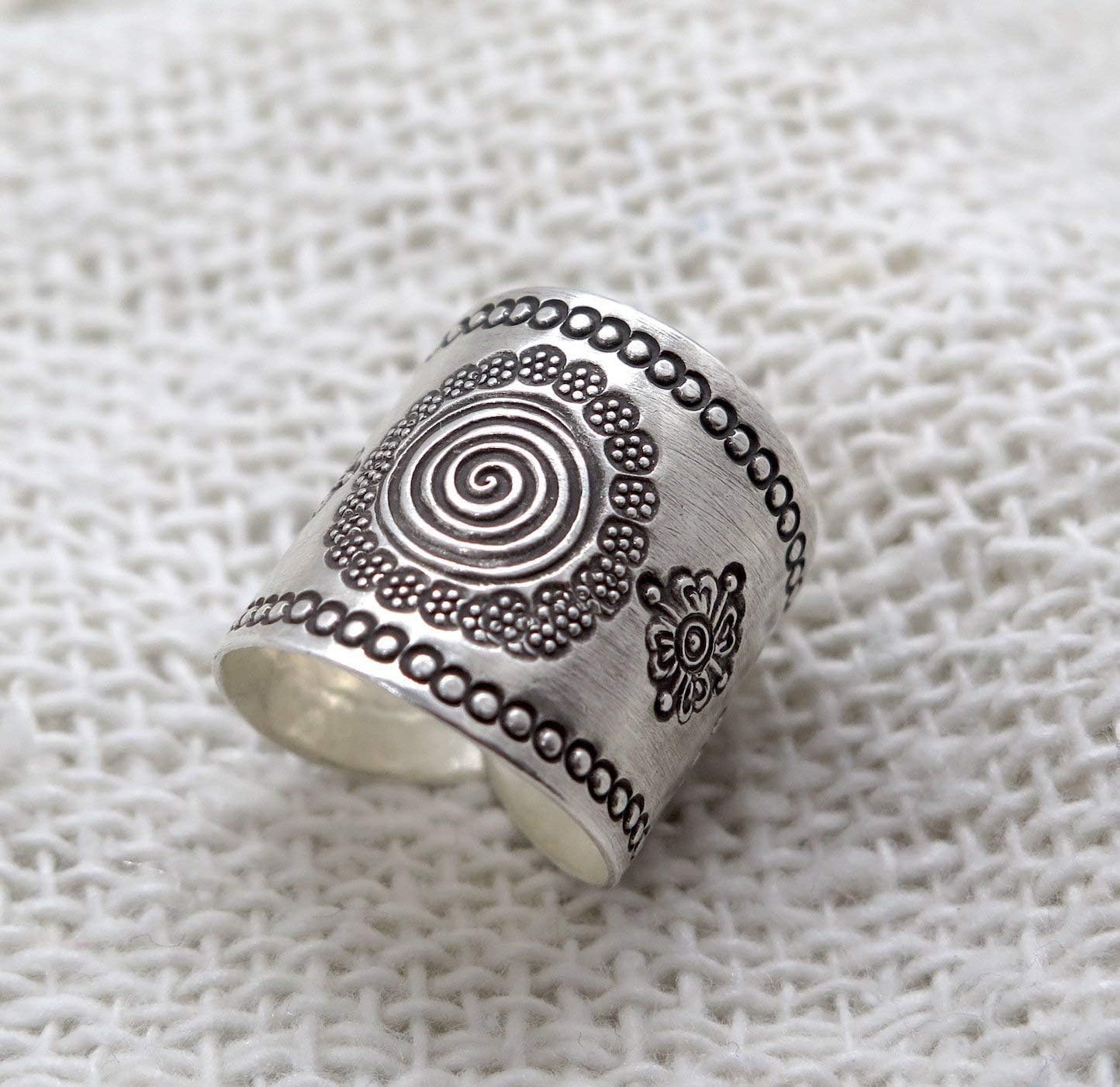Handmade Sterling Silver Mandala ring, Boho Ethnic Tribal Sun Solar Ring, Bohemian Gypsy Silver Ring, Adjustable to sizes 6-12, Can fit also as Thumb Ring