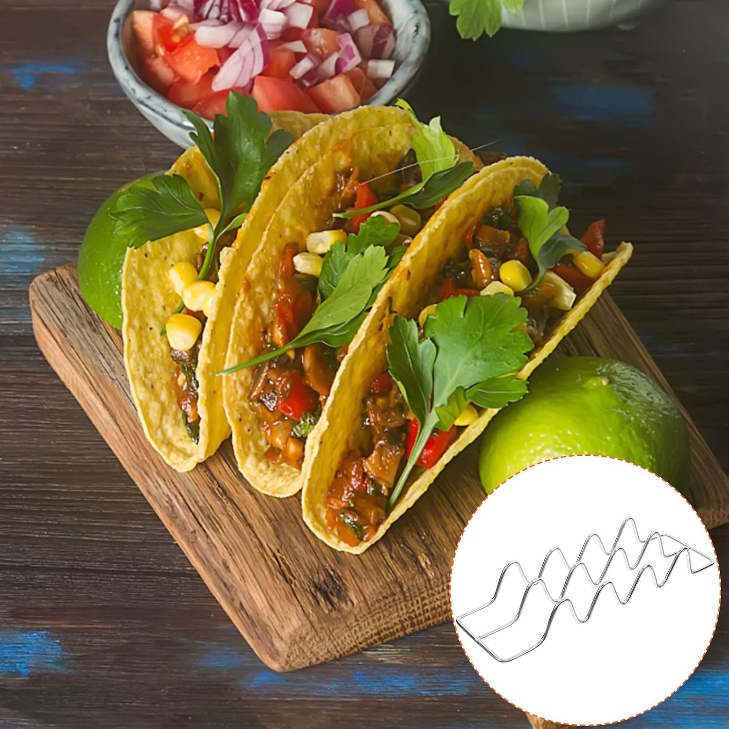 2pcs Stainless Steel Taco Holders with Handle, 4-taco Rack