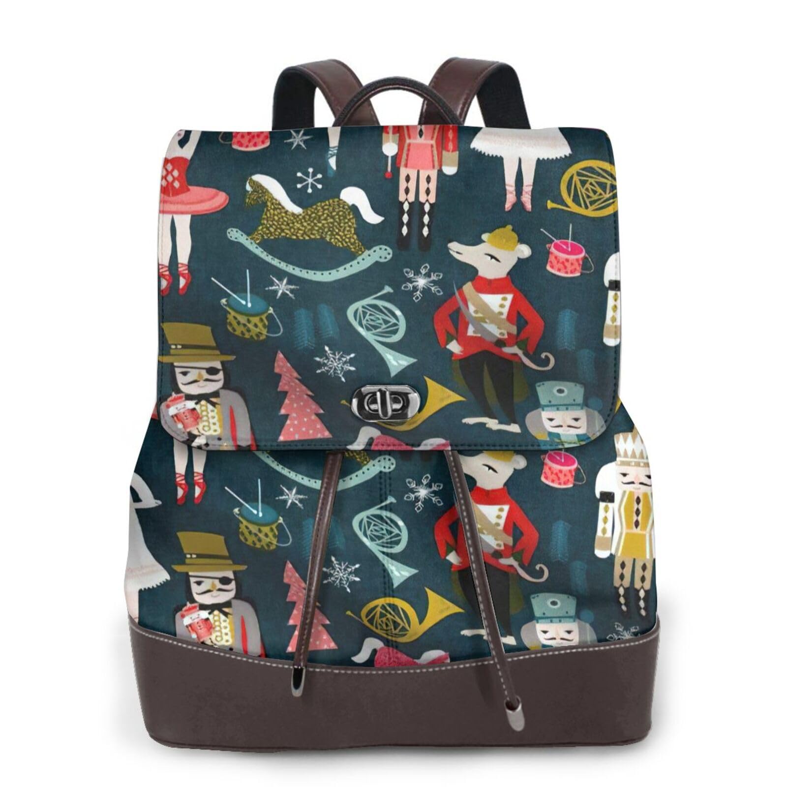 Mochila de cuero para mujer, estilo cascanueces, ballet, Navidad, baile, estampado, informal, para el trabajo, viajes, moda, Negro, Talla única