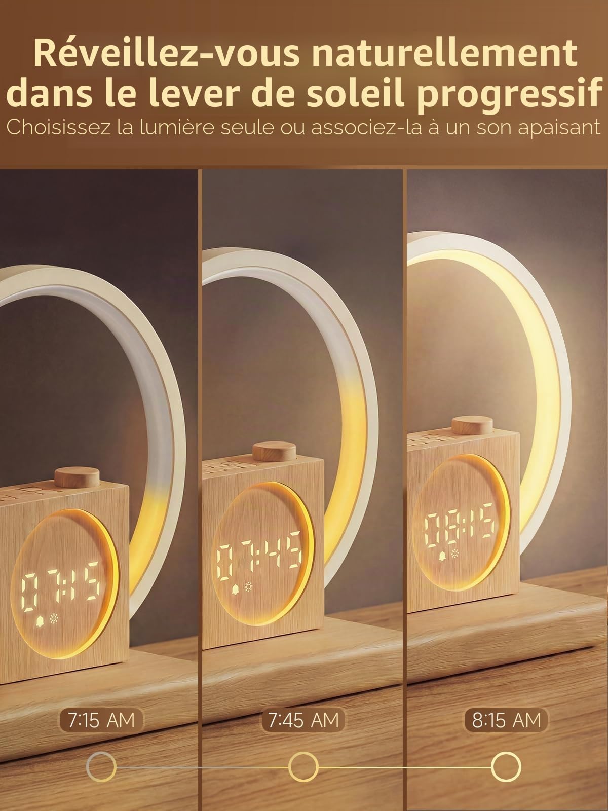 Reveil Simulateur d'aube, Veilleuse Tactile avec Charge USB, Déco | Éveil Lumière avec 12 Couleurs, 30 Sons Naturels, Affichage Variable, Veilleuse Enfant, Snooze, Sleep Timer, Idée Cadeau