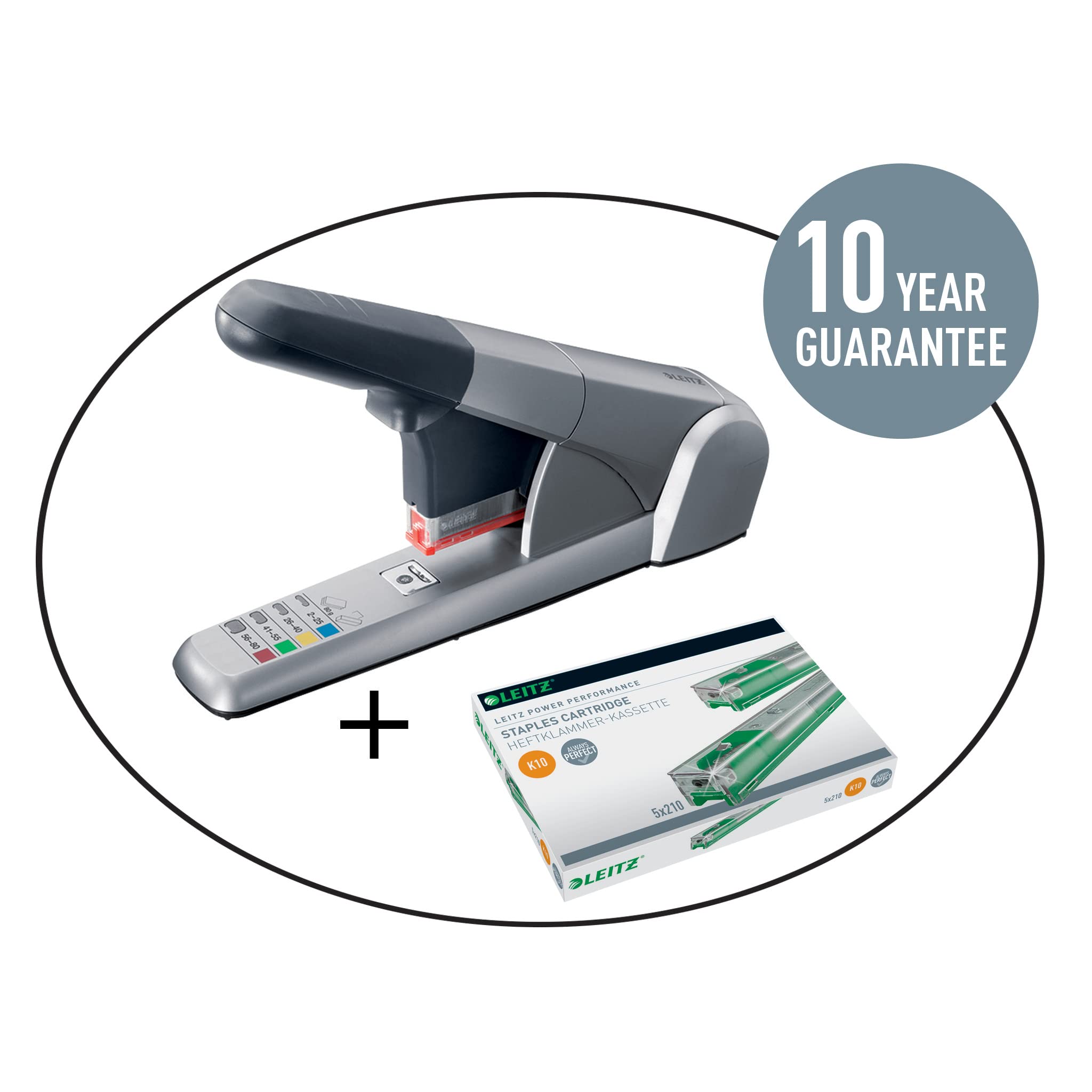 Leitz Power Performance Cassettes d'Agrafes Heavy Duty K10, Galvanisé, Boîte de 5 Cassettes, 5 x 210 Agrafes, 55930000
