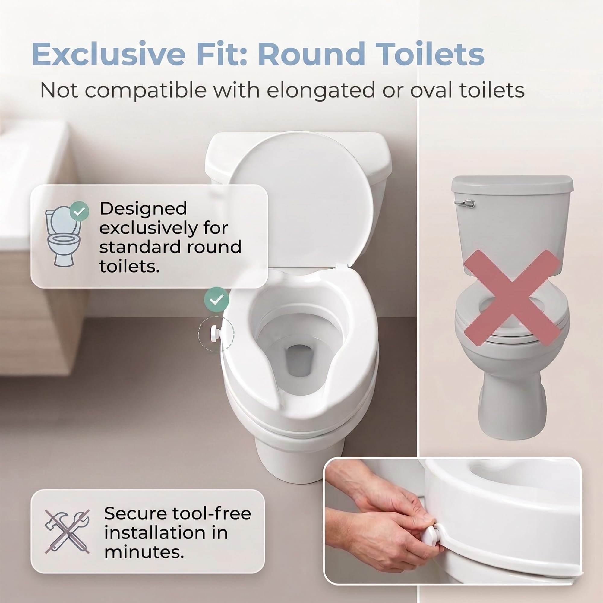 Sedile WC rialzato con coperchio, alzata per WC da 10,2 cm, facile installazione senza attrezzi, adatto per WC standard e allungati, supporto per disabili e incinte, blocco sicuro, plastica resistente