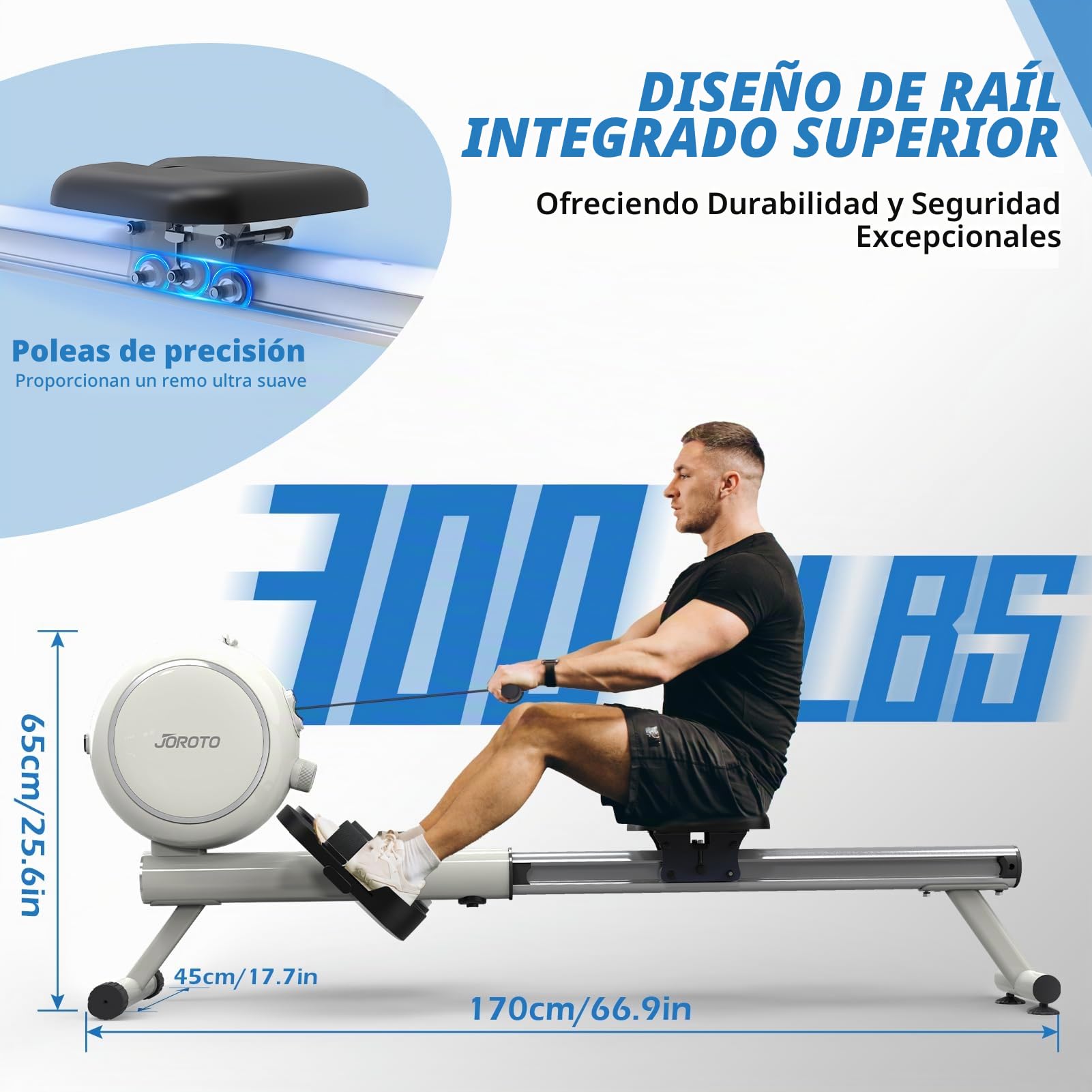 JOROTO Maquina de Remo para Casa, Resistencia Magnética, Riel Retráctil de Aluminio, Capacidad Máxima 140 KG con Función Bluetooth, Remo Fitness Silenciosa para Uso Doméstico
