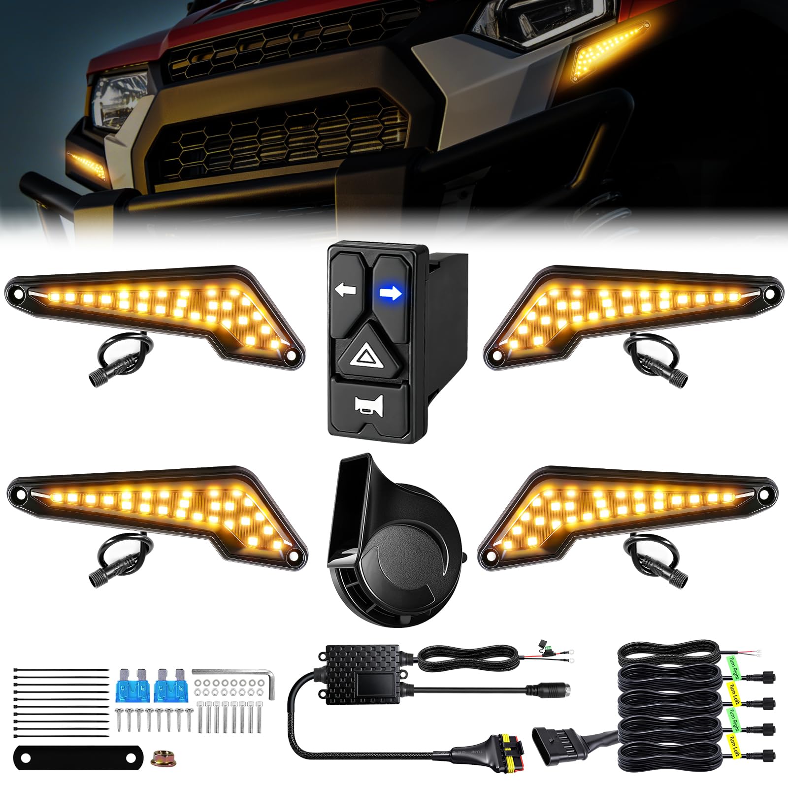 Photo 1 of VI9000 UTV Turn Signal Kit with 110D Horn, Pre-Wired, Plug & Play UTV Universal Street Legal Blinker kit with Integrated Rocker Switch, Compatible with Polaris, Can-Am, CFMOTO for Side By Side