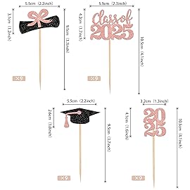 36 PCS 2025 Graduation Theme Cupcake Toppers Glitter Class of 2025 Grad Cap Diploma Cupcake Picks 2025 Graduation Theme Party Cake Decorations Supplies Rose Gold