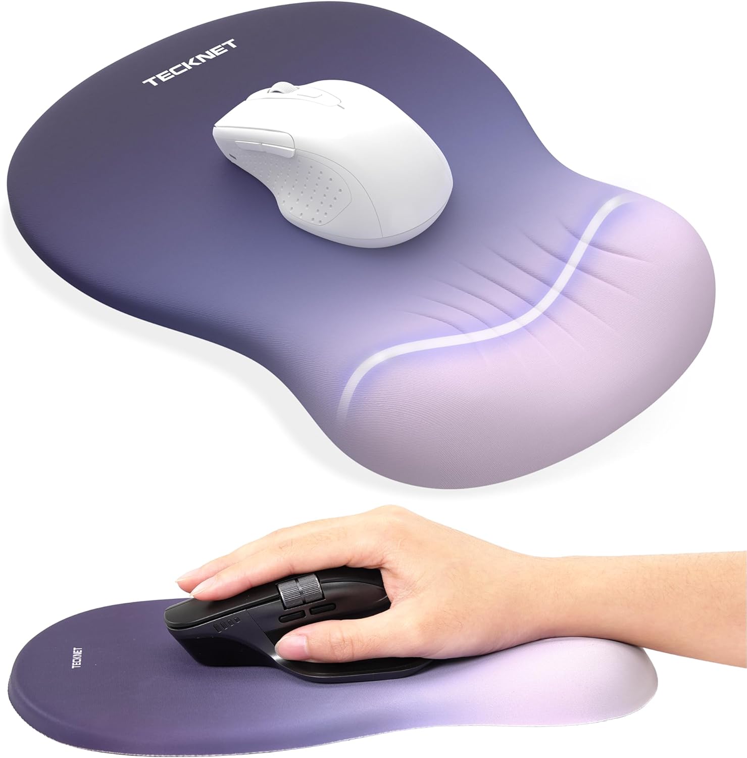 TECKNET Ergonomic Mouse Pad with Wrist Rest - Memory Foam, Concave Design, Non-Slip Base, Pain Relief for Office Gaming Laptop PC, Gradient Blue